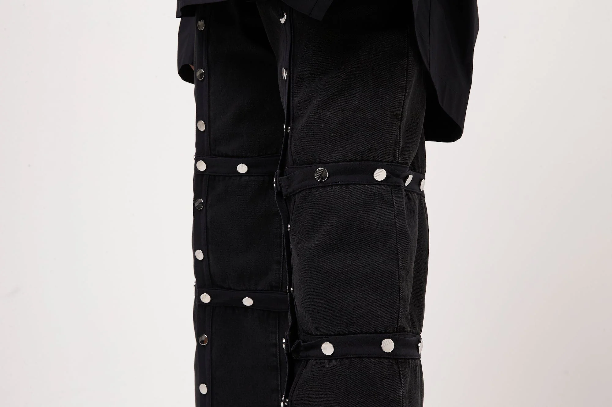 The Attico Long Button Off Denim Pants in Black - Image 5
