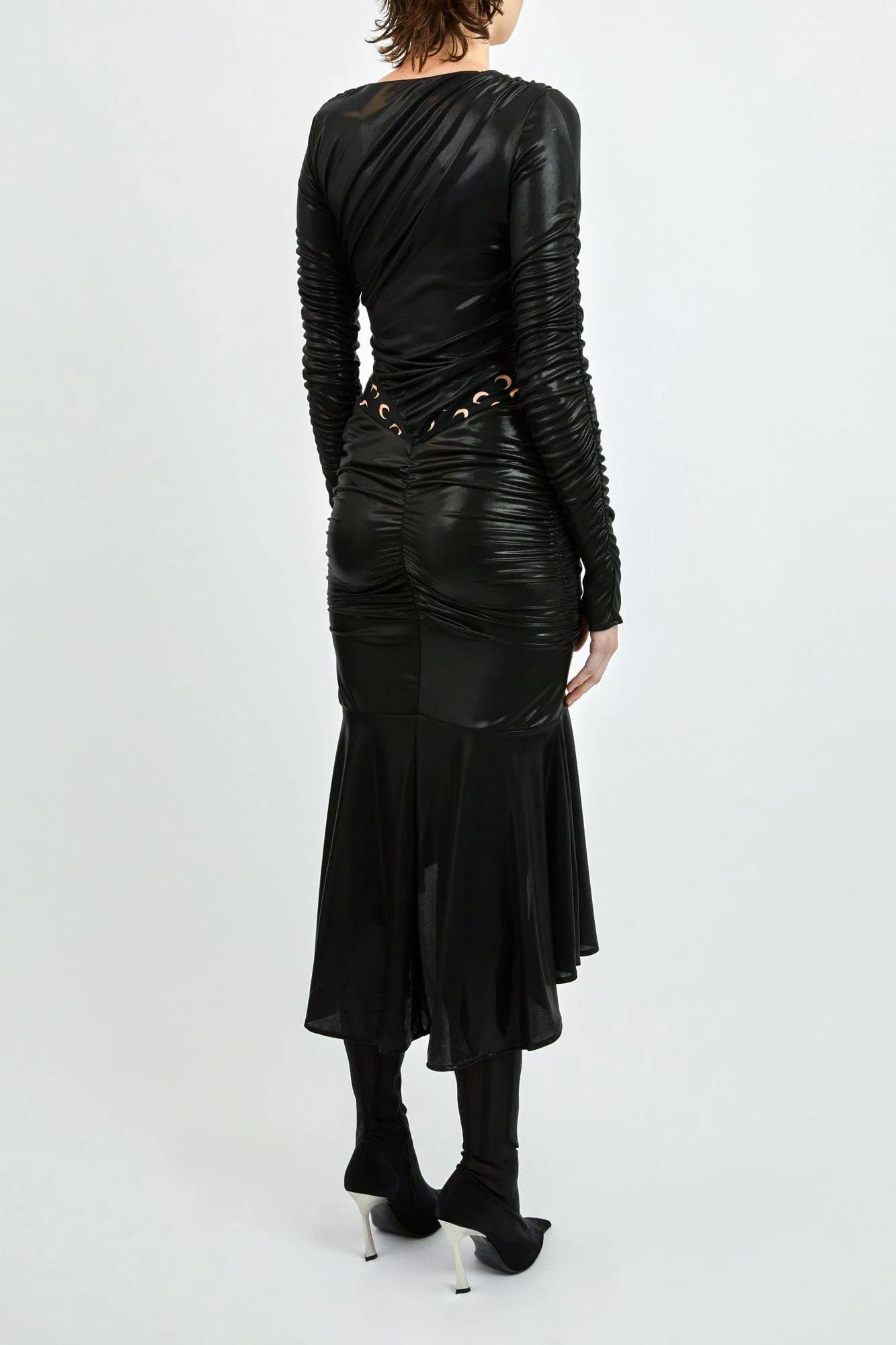 Marine Serre Regenerated Jersey Draped Dress in Black and Tan - Image 3
