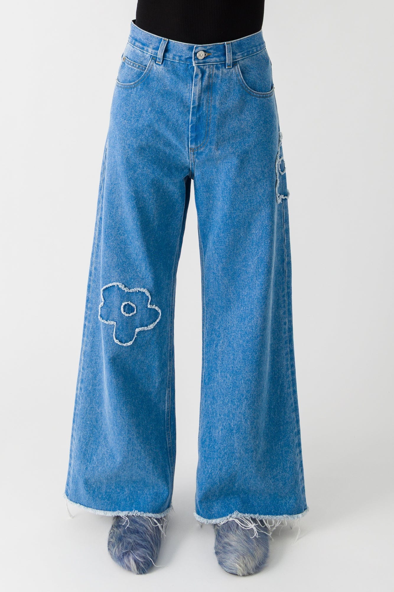 Marni Denim Pants with Distressed Floral Detail