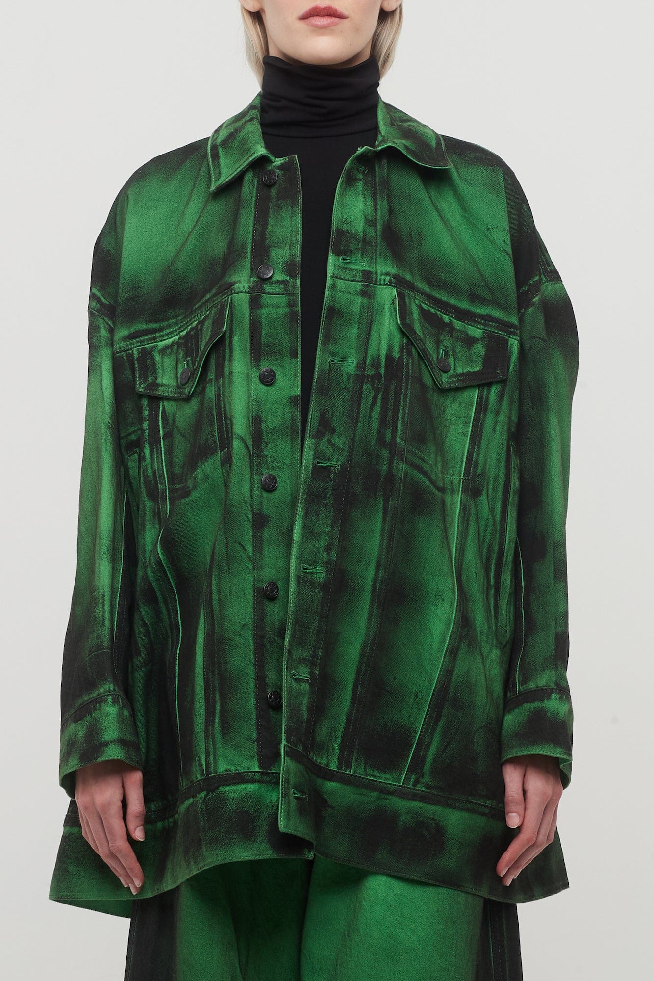 Melitta Baumeister Denim Jacket in Green Painted Cotton Denim
