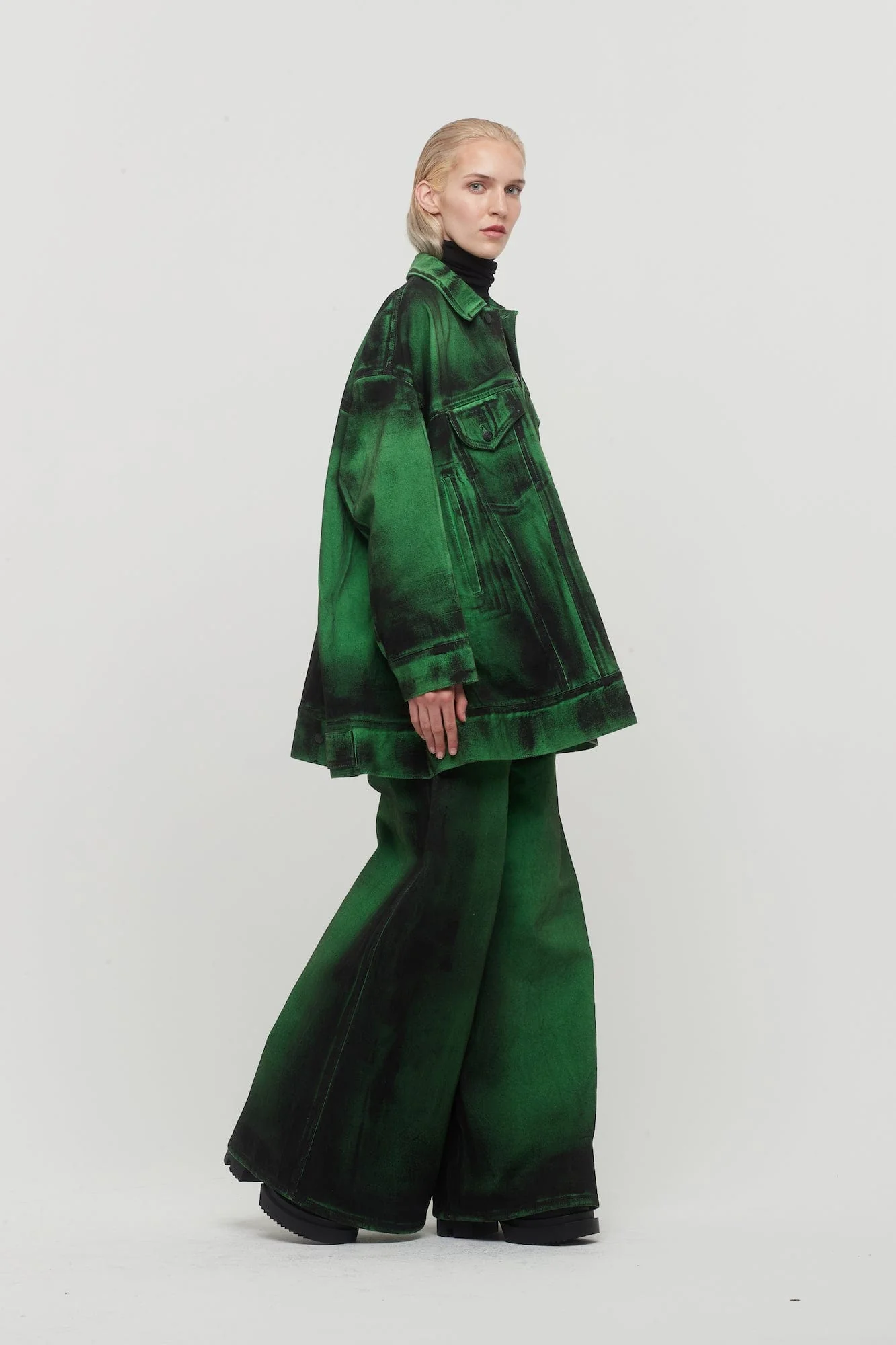 Melitta Baumeister Denim Jacket in Green Painted Cotton Denim - Image 4