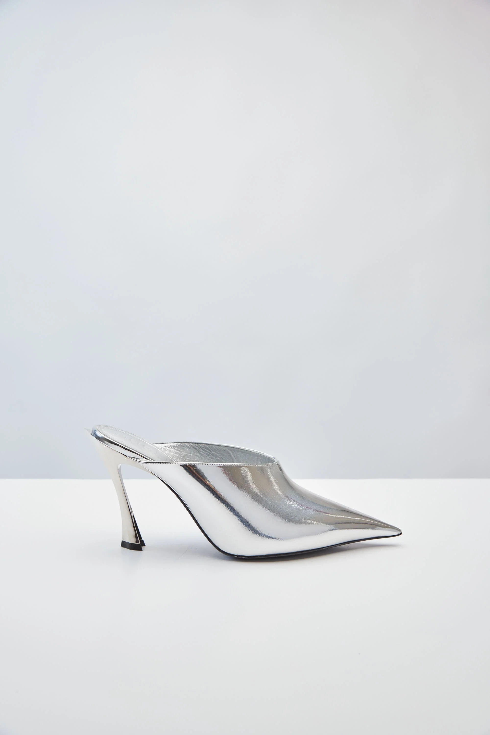 Mugler Metallic Chrome Leather Mule