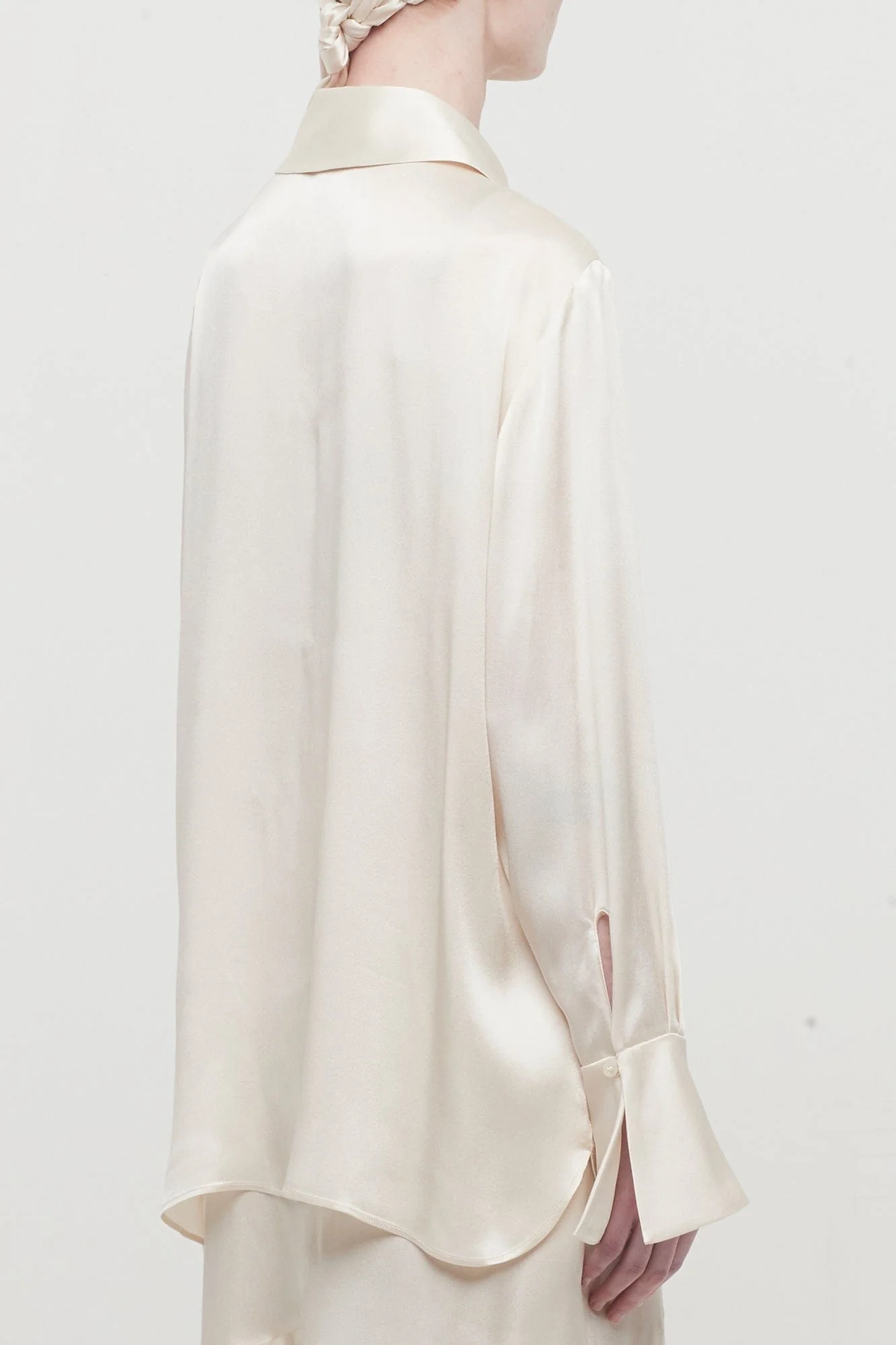 Nina Ricci 70s Light Satin Shirt with Bell Cuffs in Champagne - Image 3
