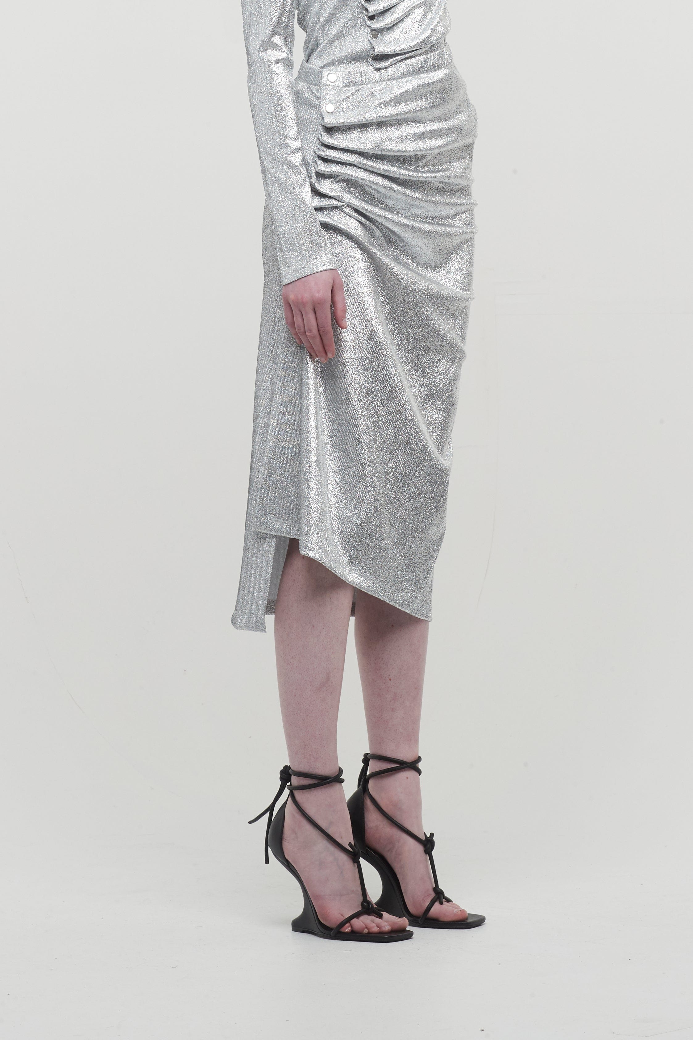 Rabanne Silver Ruched Skirt - Image 2