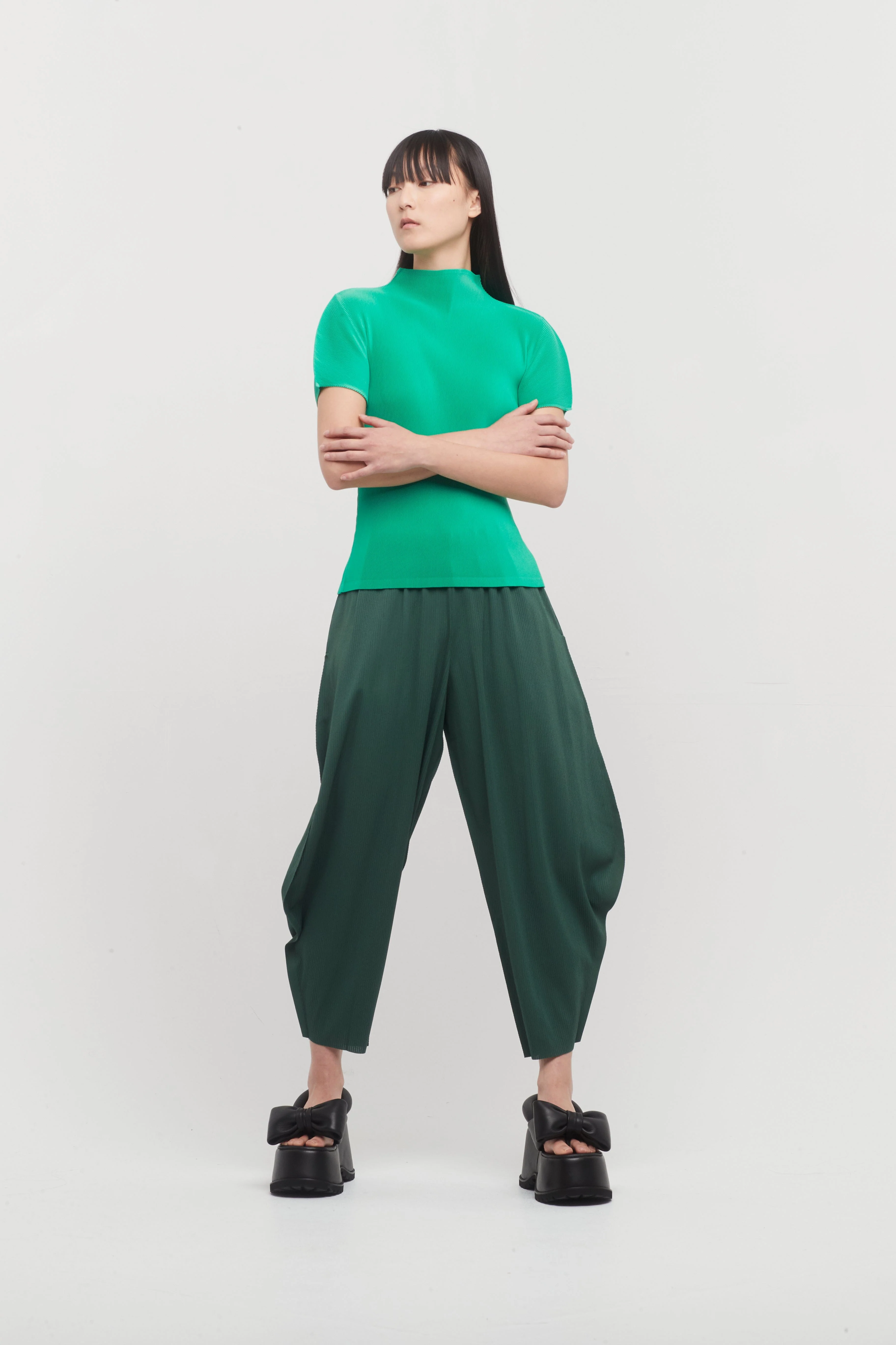Pleats Please Issey Miyake A-POC Bottoms in Green Chili - Image 4