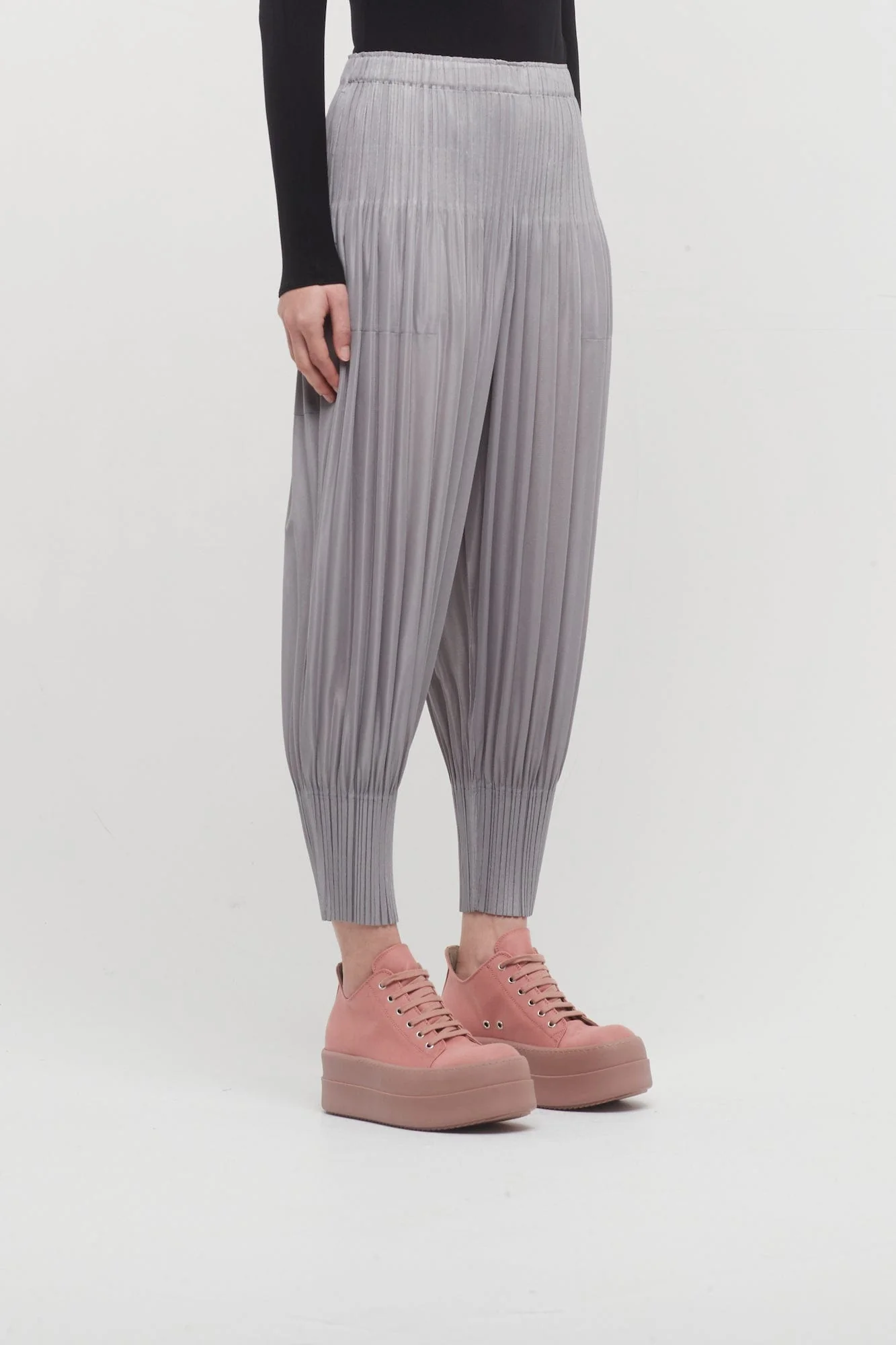 Pleats Please Issey Miyake Fluffy Basics Joggers in Cool Grey - Image 2