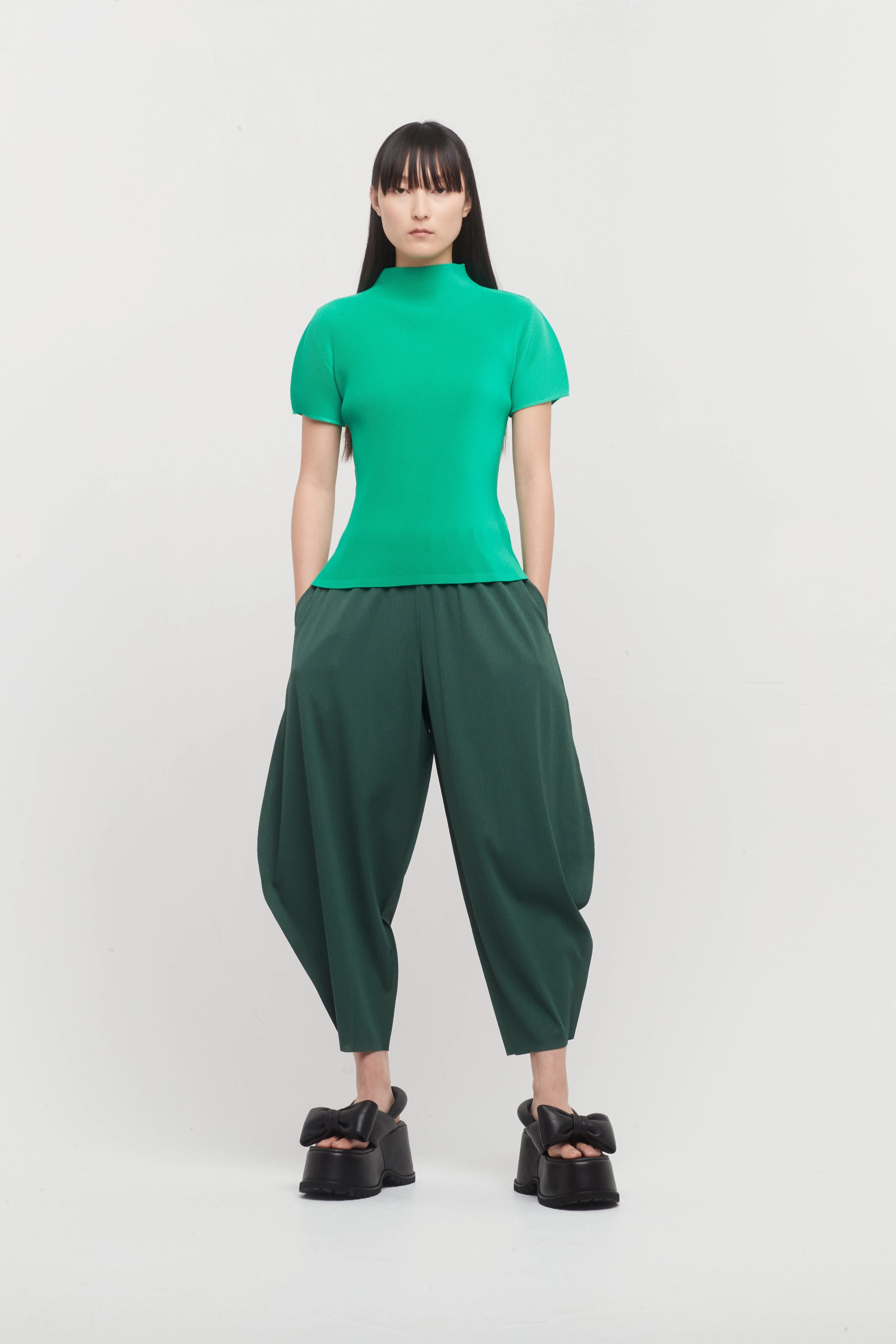 Pleats Please Issey Miyake Mist April Mock Top in Green - Image 4