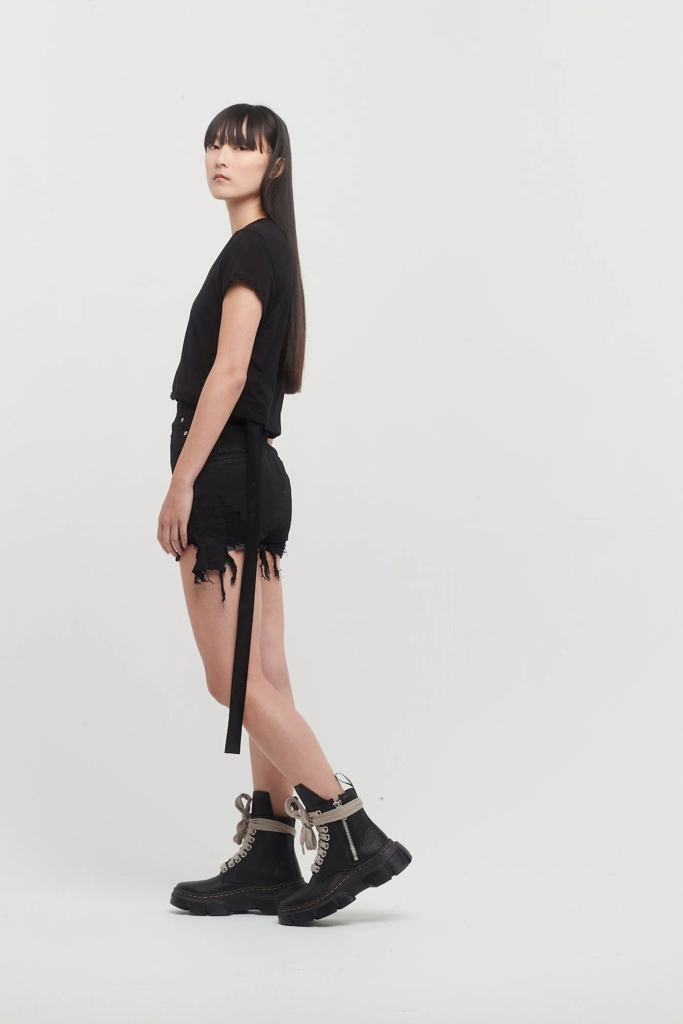 Rick Owens DRKSHDW Dirt Cutoffs in Stretch Black Denim - Image 4