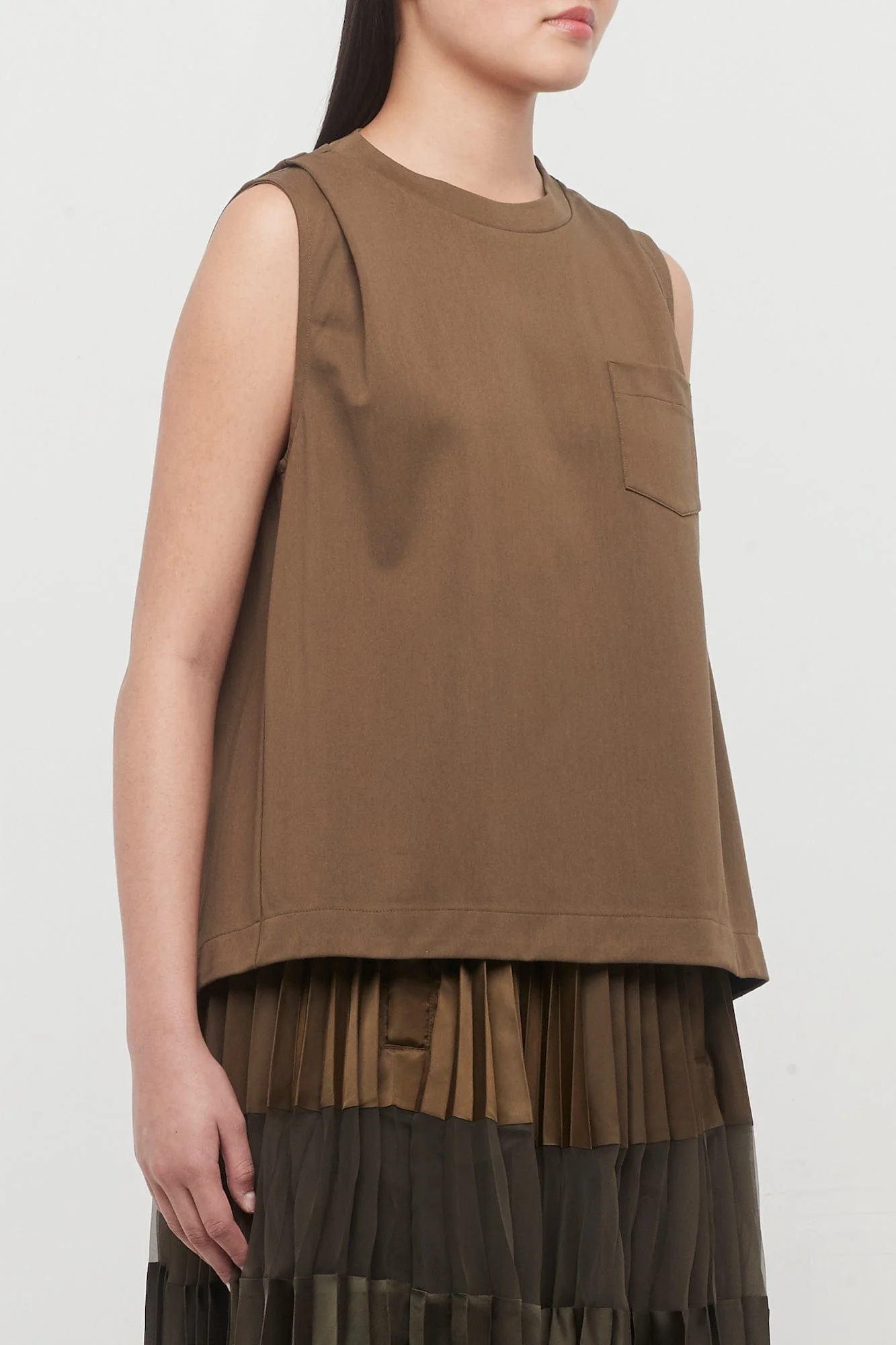 Sacai Cotton Jersey Tank Top in Olive - Image 2