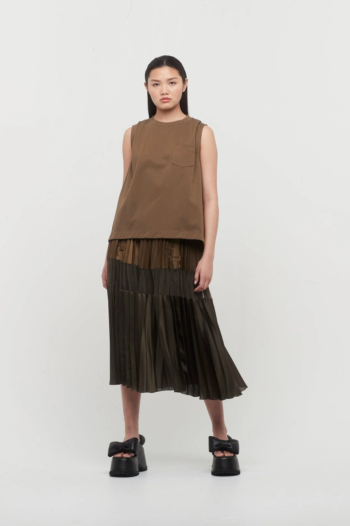 Sacai Cotton Jersey Tank Top in Olive - Image 4