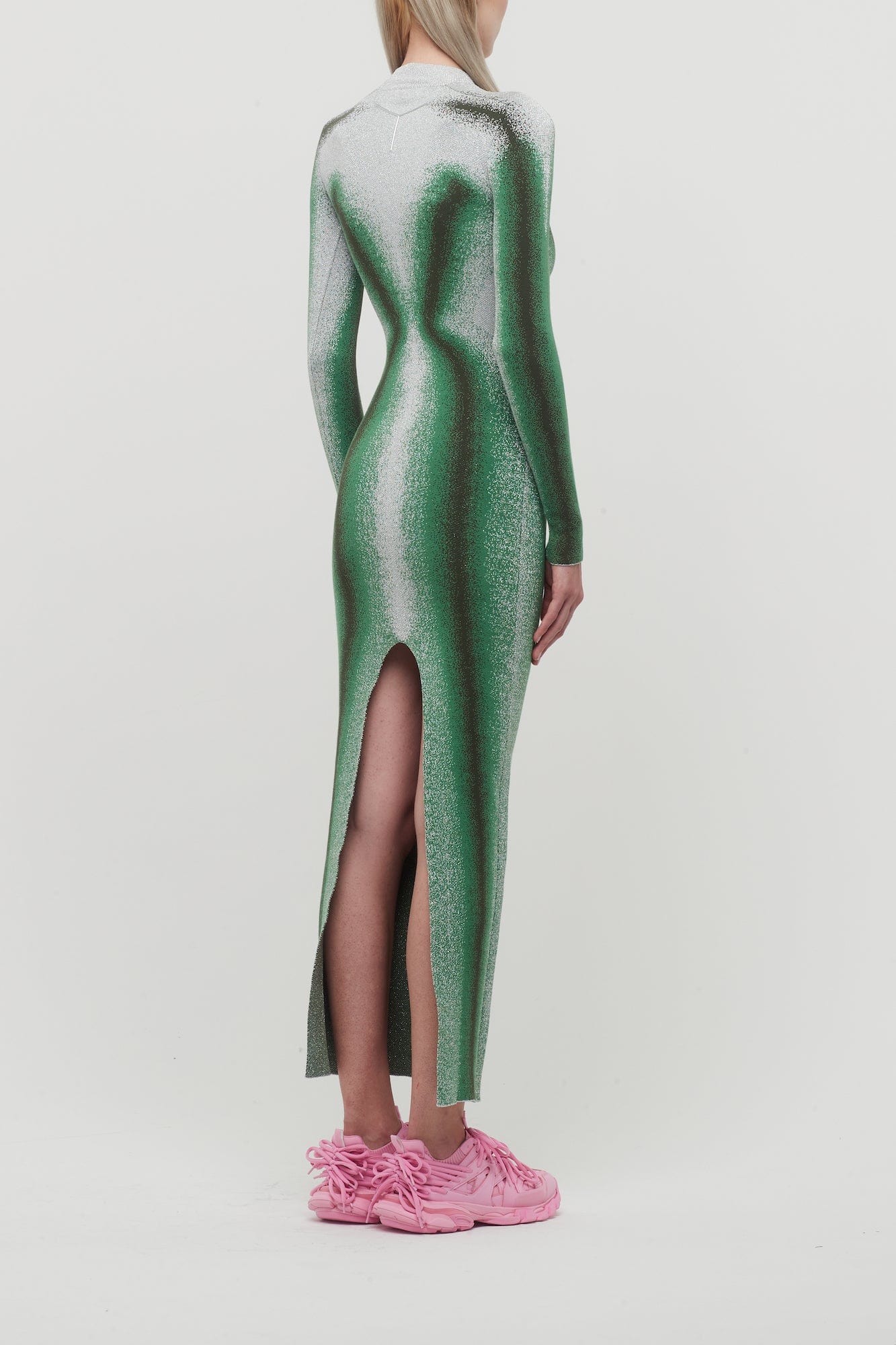 Y/Project Gradient Knit Long Sleeve Dress in Green - Image 3