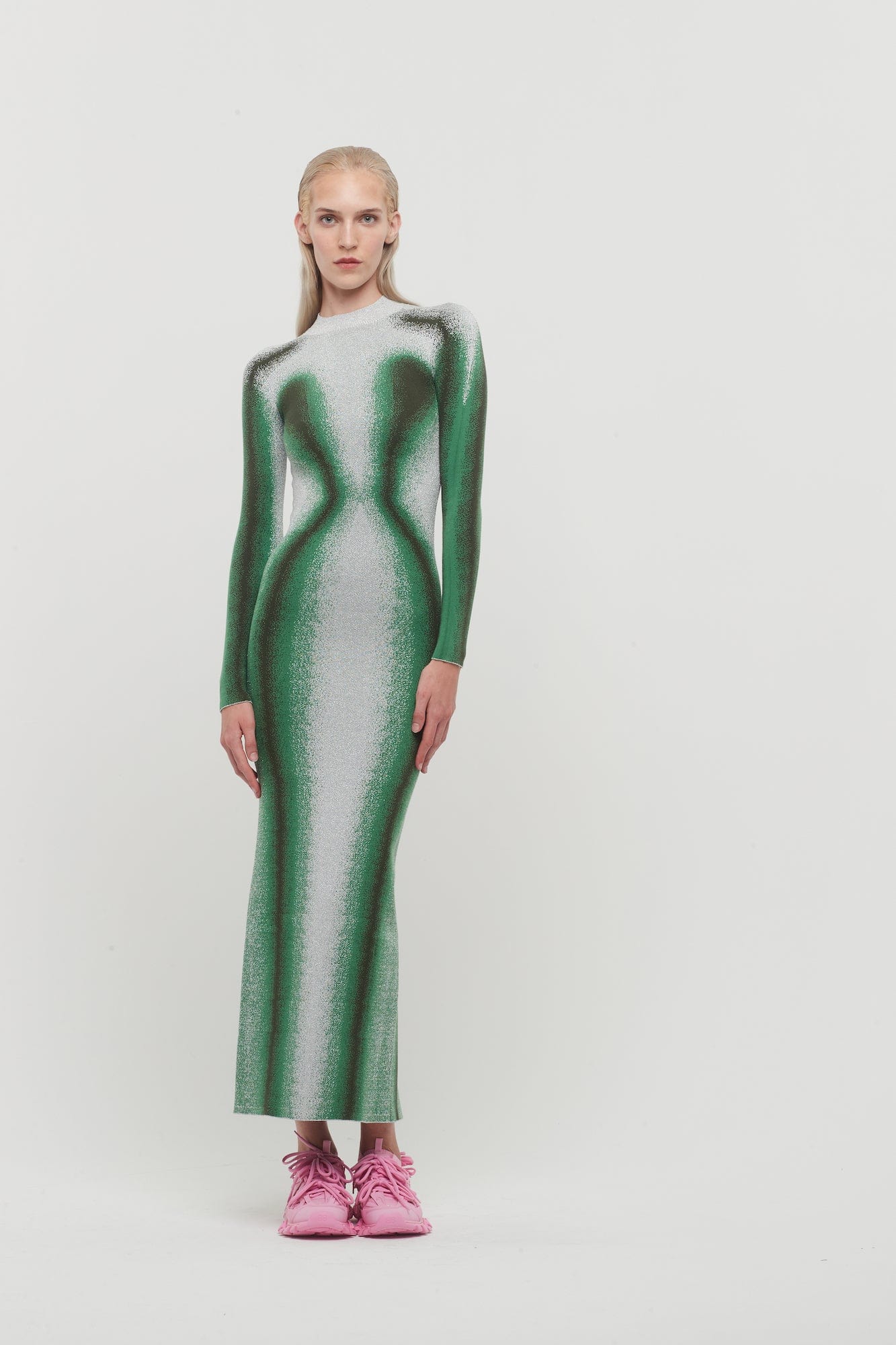 Y/Project Gradient Knit Long Sleeve Dress in Green - Image 4