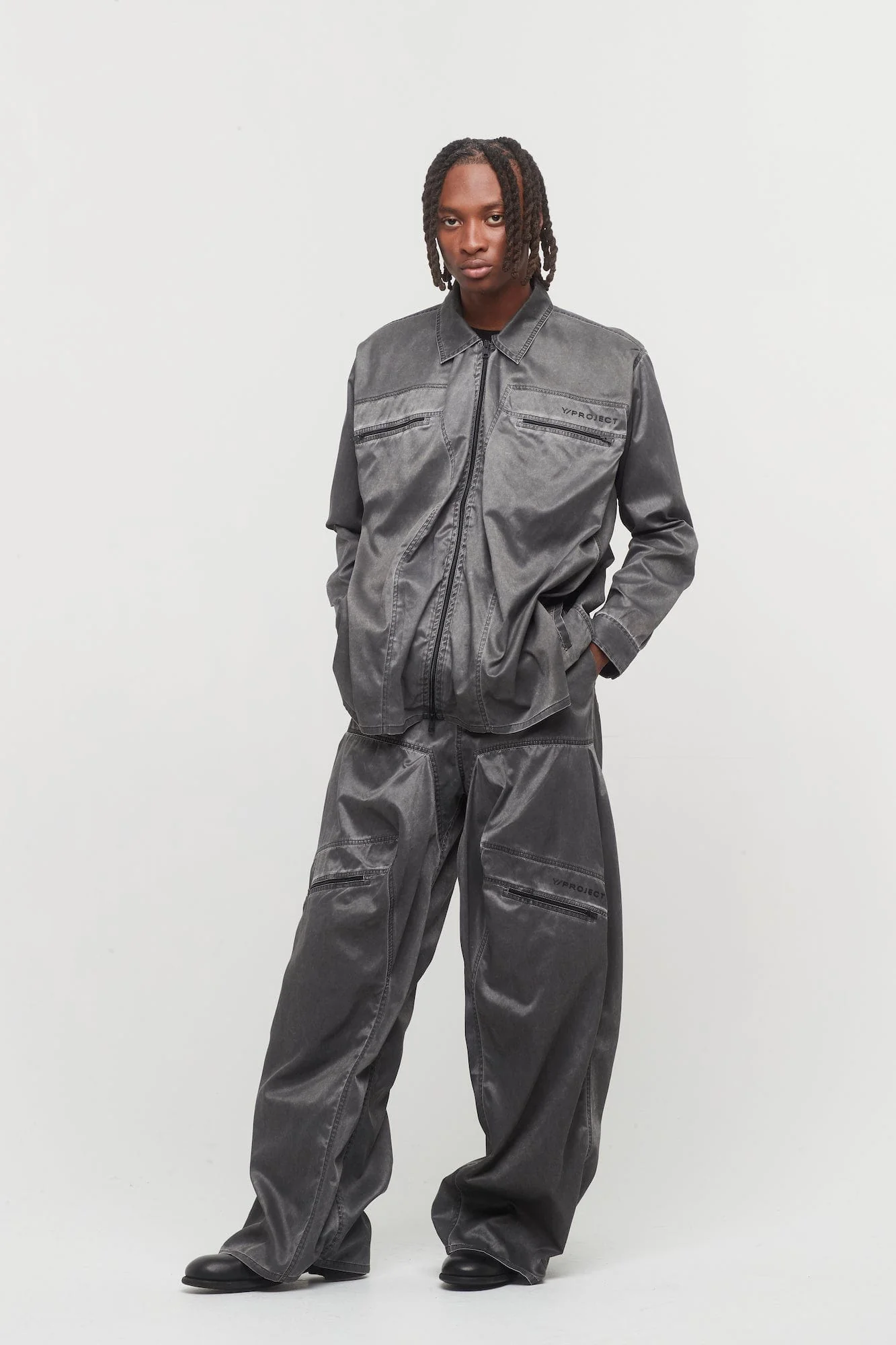 Y/Project Pop Up Pants in Washed Black - Image 4