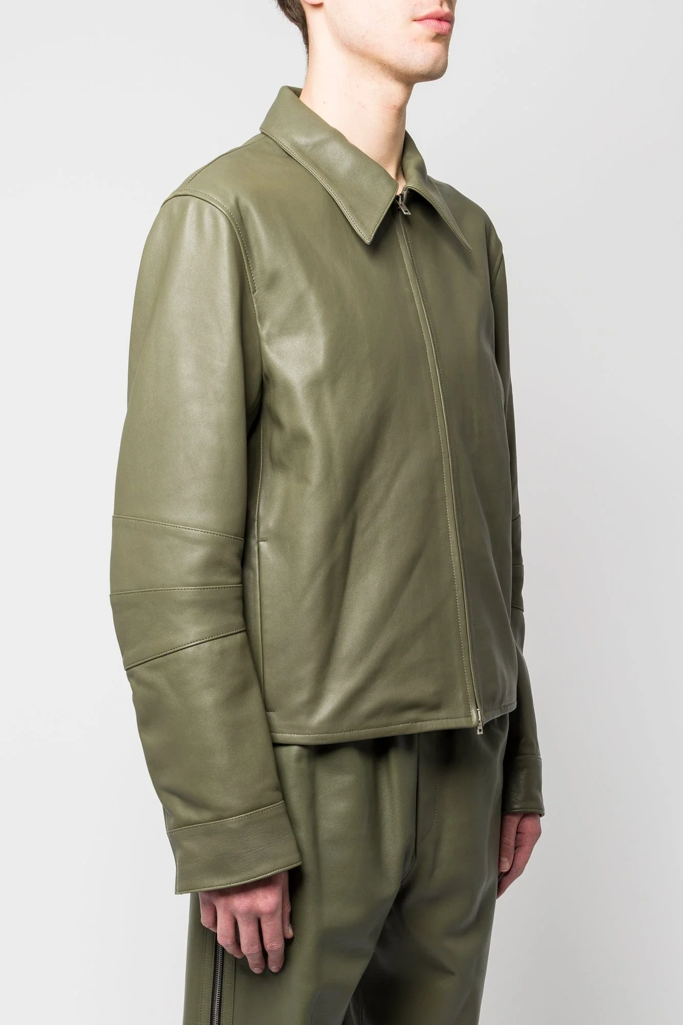 Acne Studios Leather Jacket in Dusty Green - Image 2