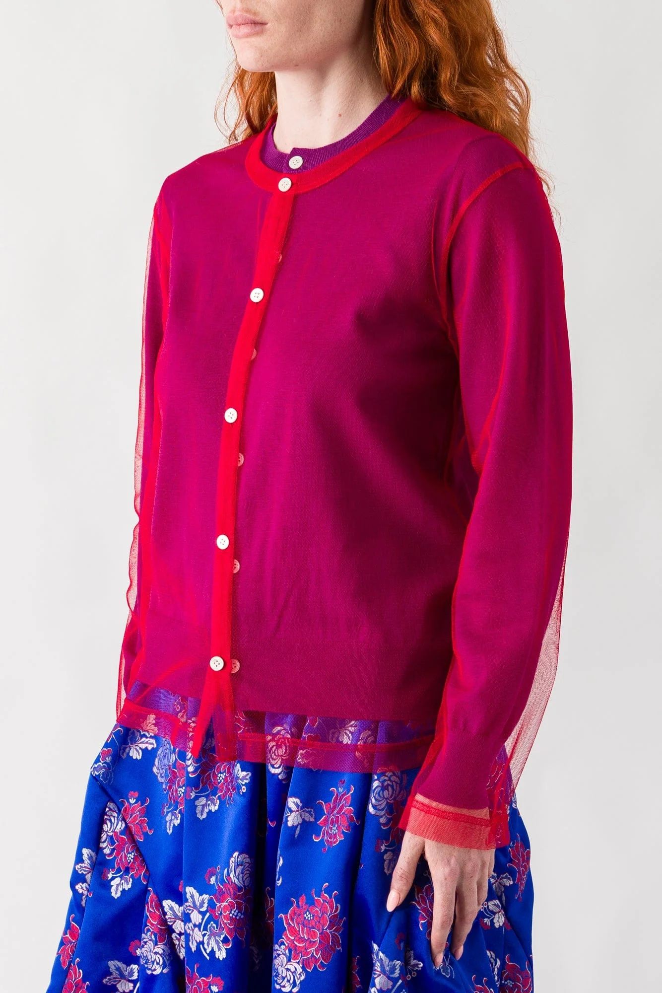 Comme des Garçons Tulle Layer Cardigan in Purple and Red - Image 2