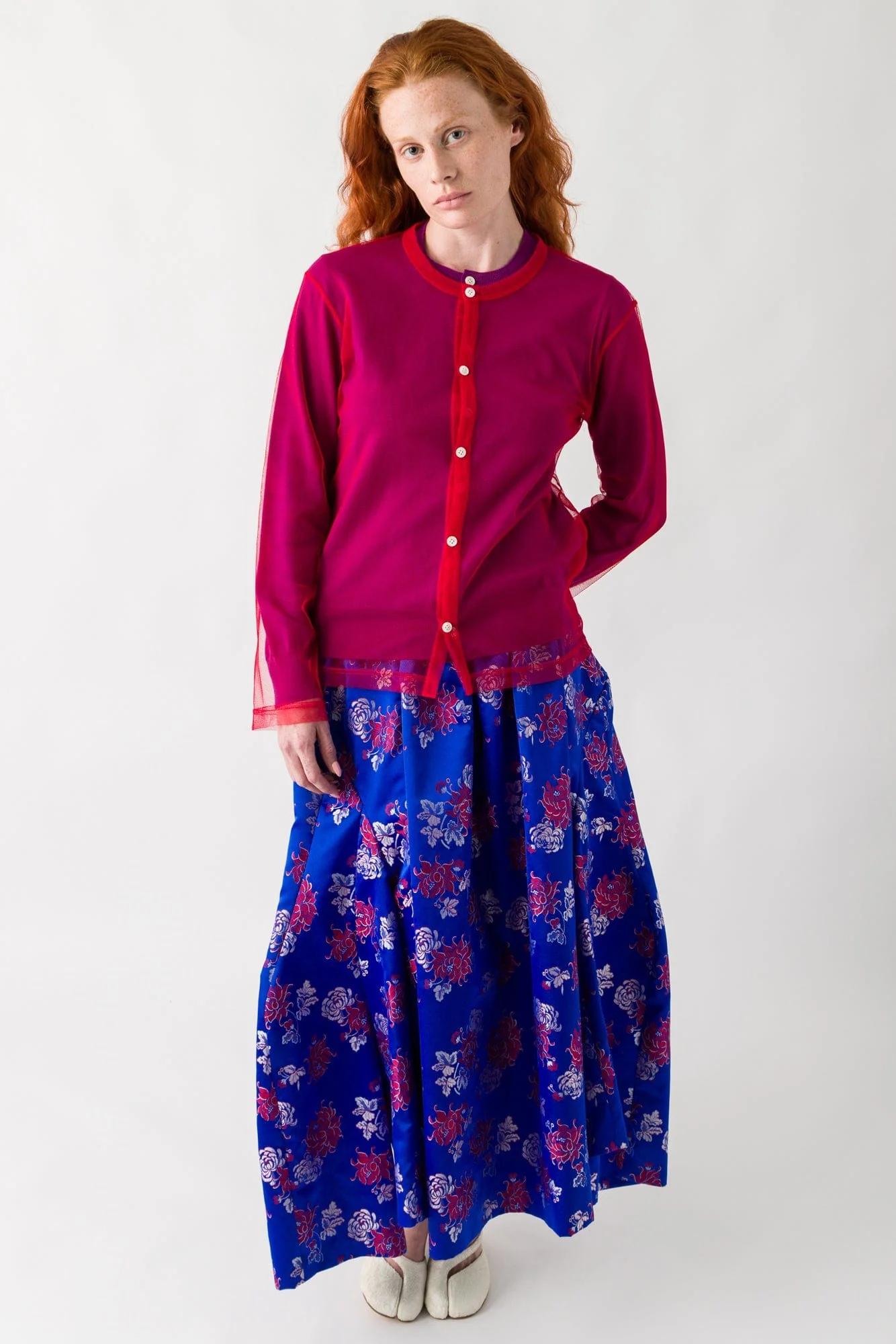 Comme des Garçons Tulle Layer Cardigan in Purple and Red - Image 4