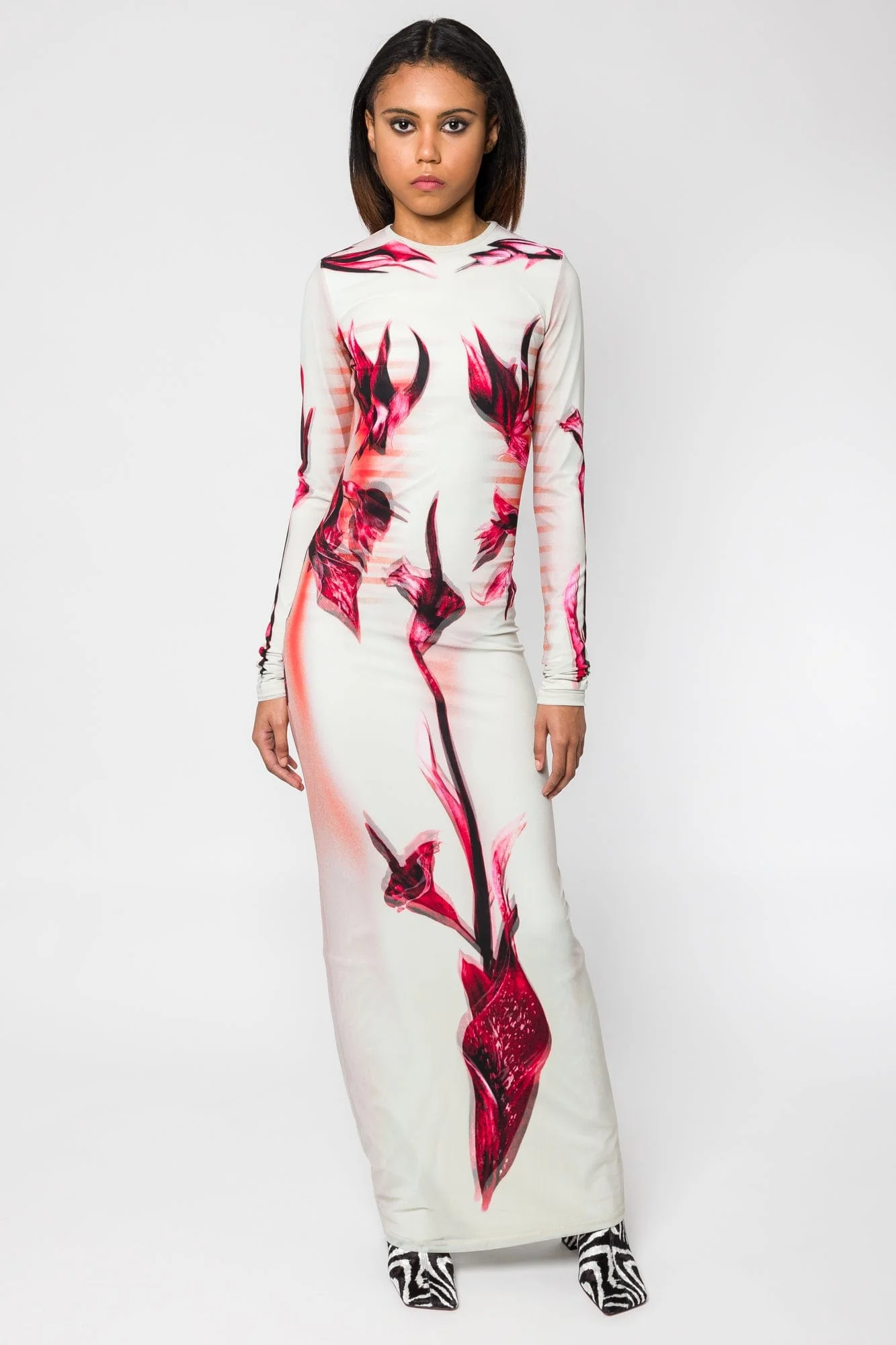 Jean Paul Gaultier Flower Body Morphing Mariniere Mesh Stretch Jersey Double Layered Dress SS25 - Image 4