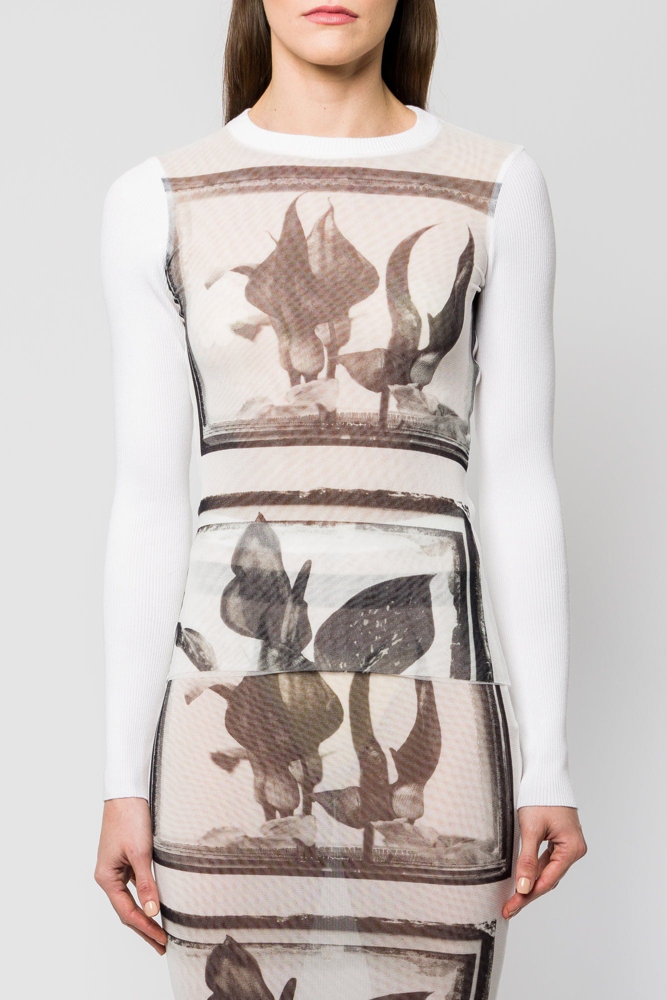 Jean Paul Gaultier Flowers Cadres Mesh Long Sleeves Top with Knitted Sleeves SS25