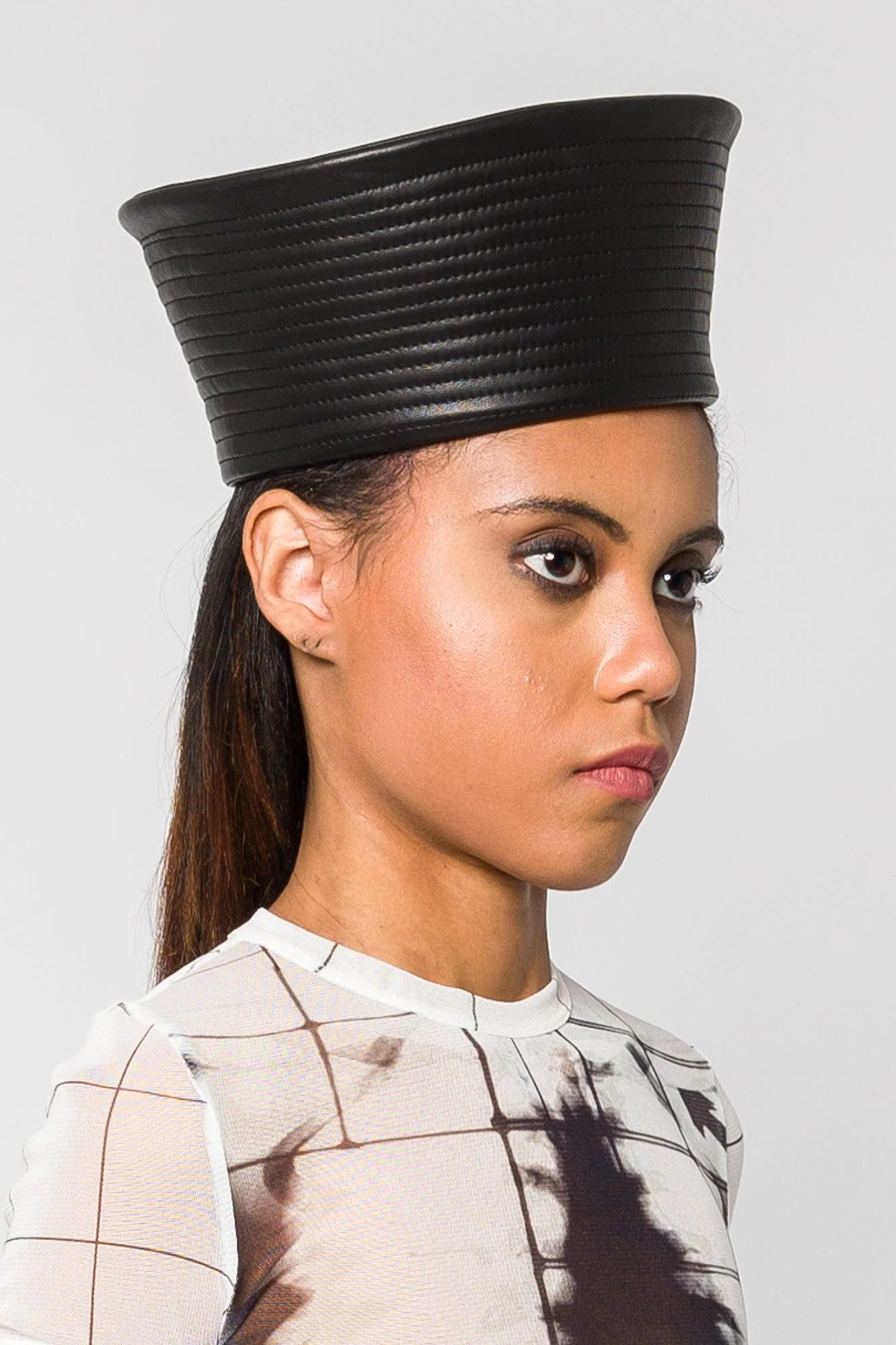 Jean Paul Gaultier Leather Sailor Hat in Black SS25 - Image 2