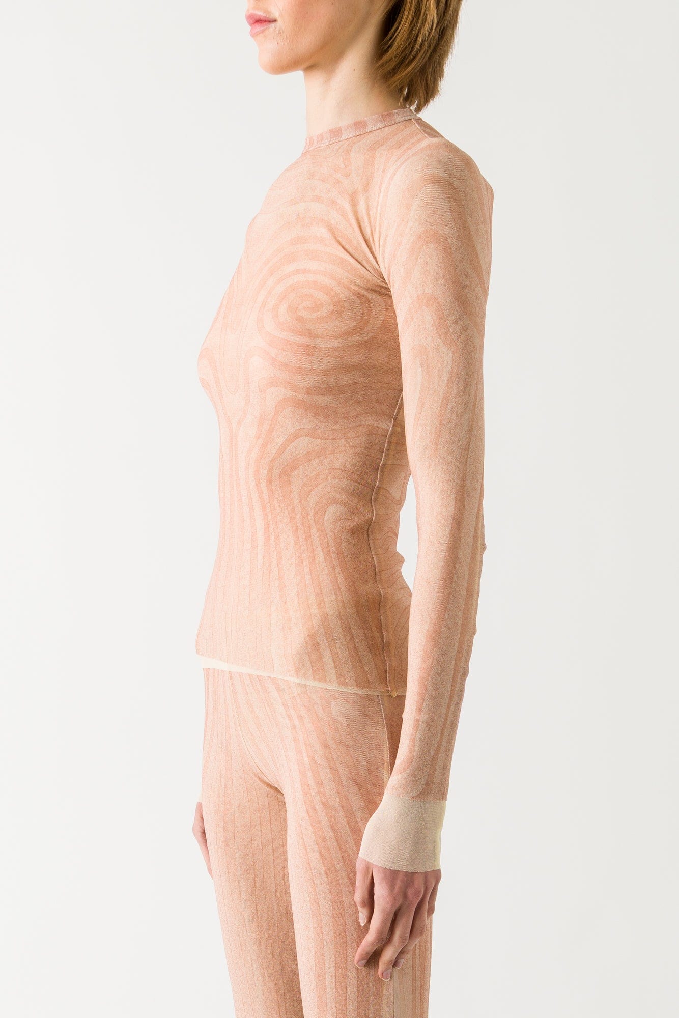 Jean Paul Gaultier Spiral Printed Mesh Long Sleeves Top - Image 2