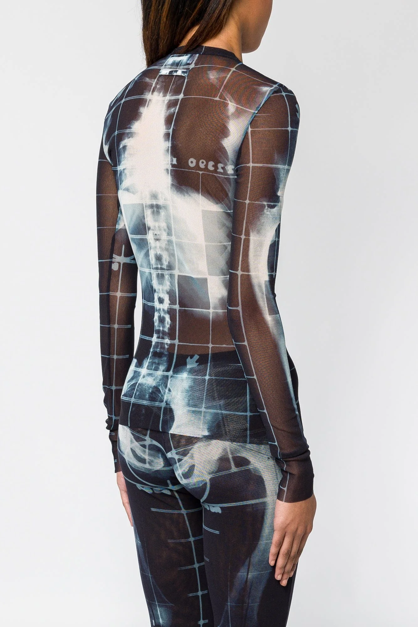 Jean Paul Gaultier Squeletor Printed Mesh Crew Neck Long Sleeves Top SS25 - Image 3