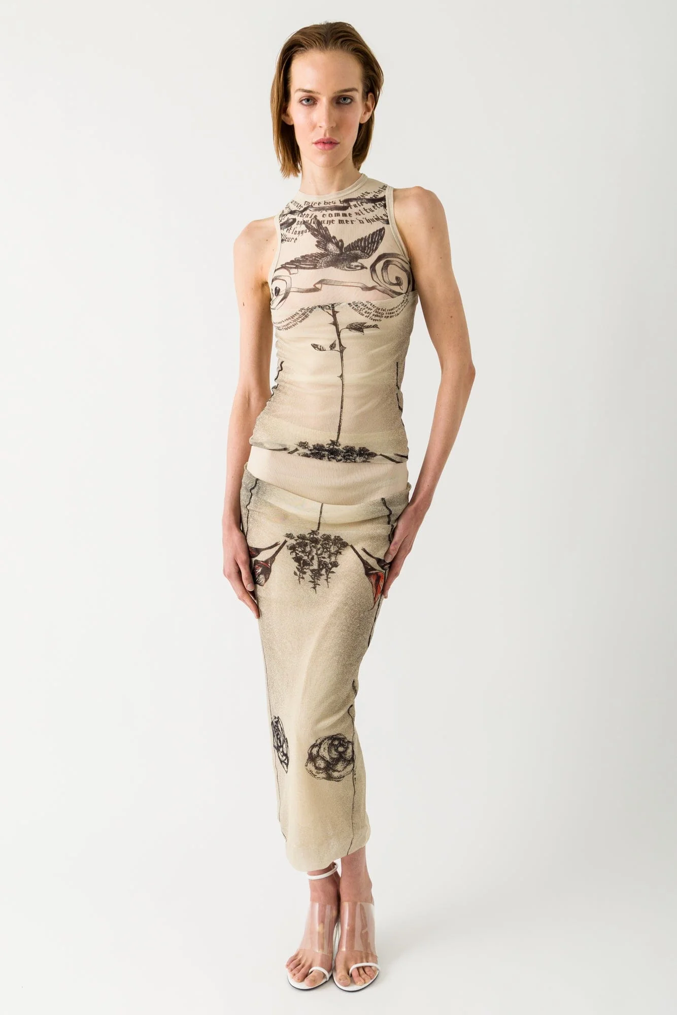 Jean Paul Gaultier Tattoo Rose and Bird Double Layer Tank - Image 4