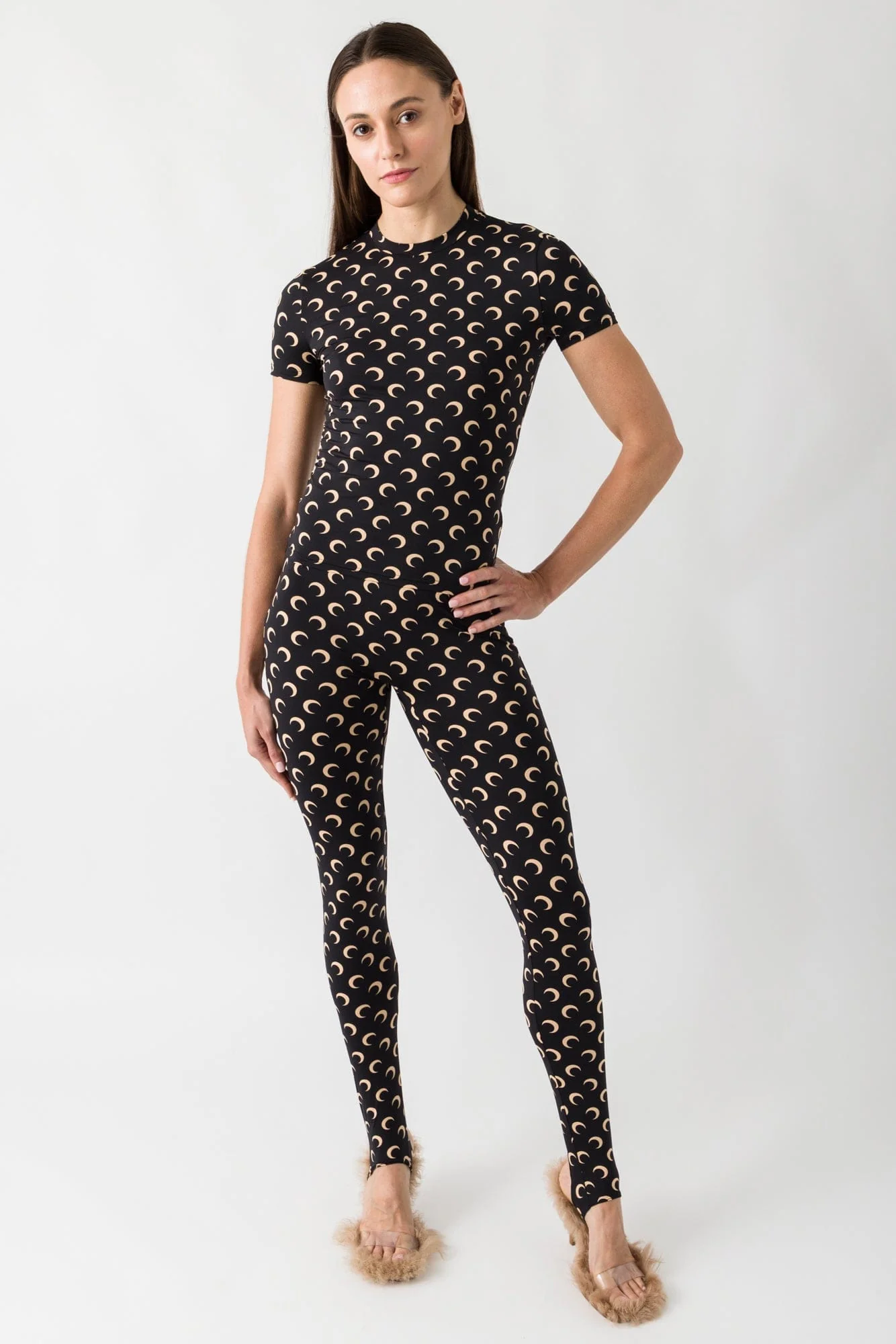 Marine Serre Recycled Moon Jersey Stirrup Leggings in Inverse Tan - Image 4