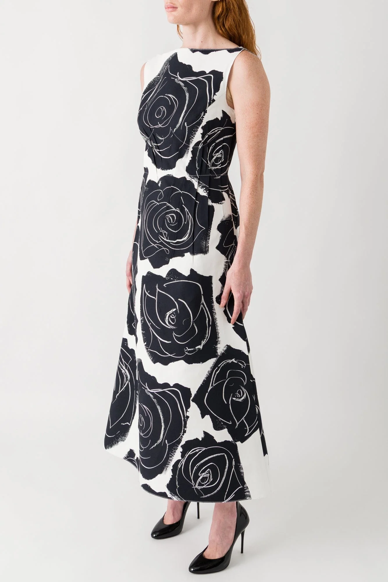 Marni  A-Line Dress in Black and White Floral - Image 2