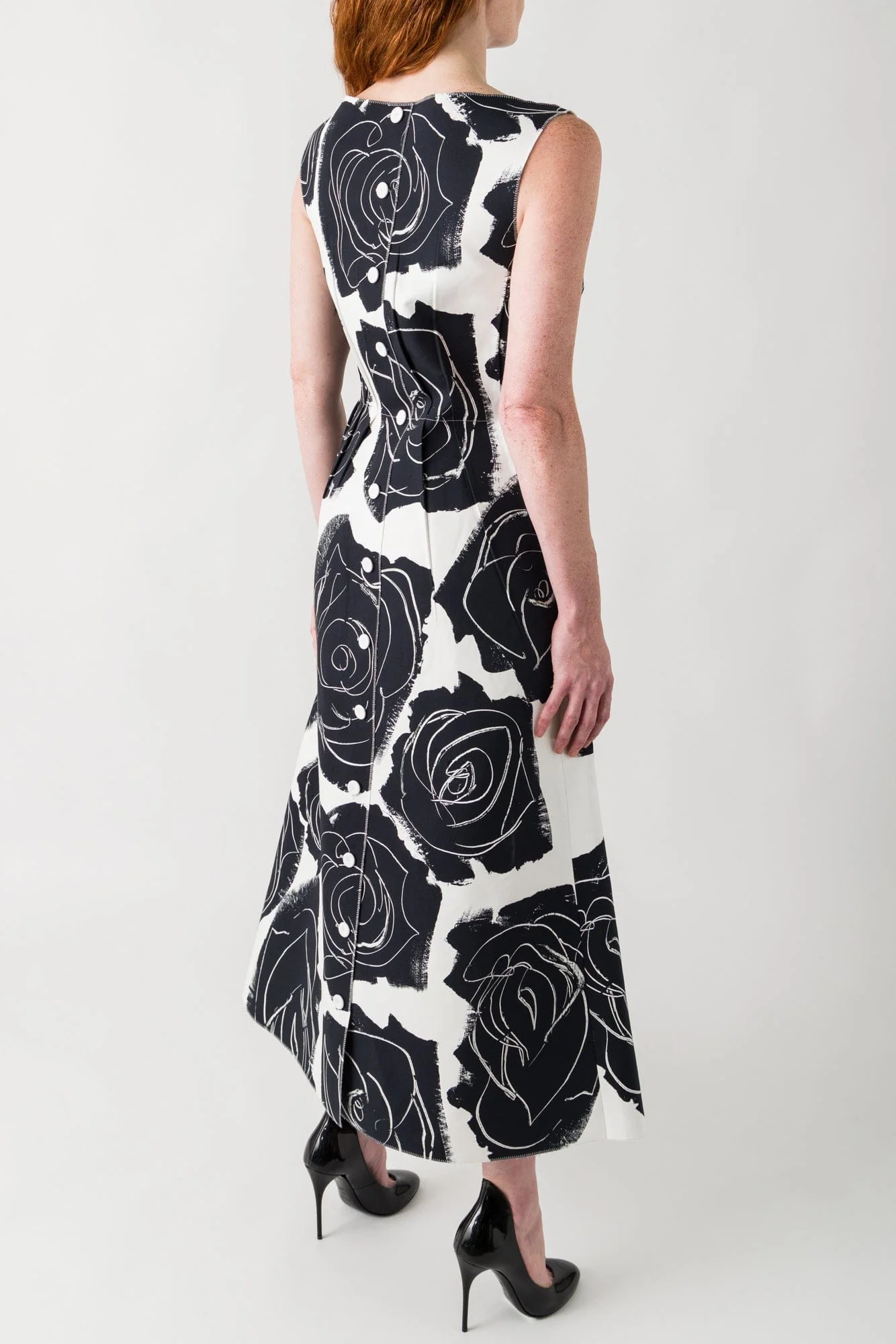 Marni  A-Line Dress in Black and White Floral - Image 3