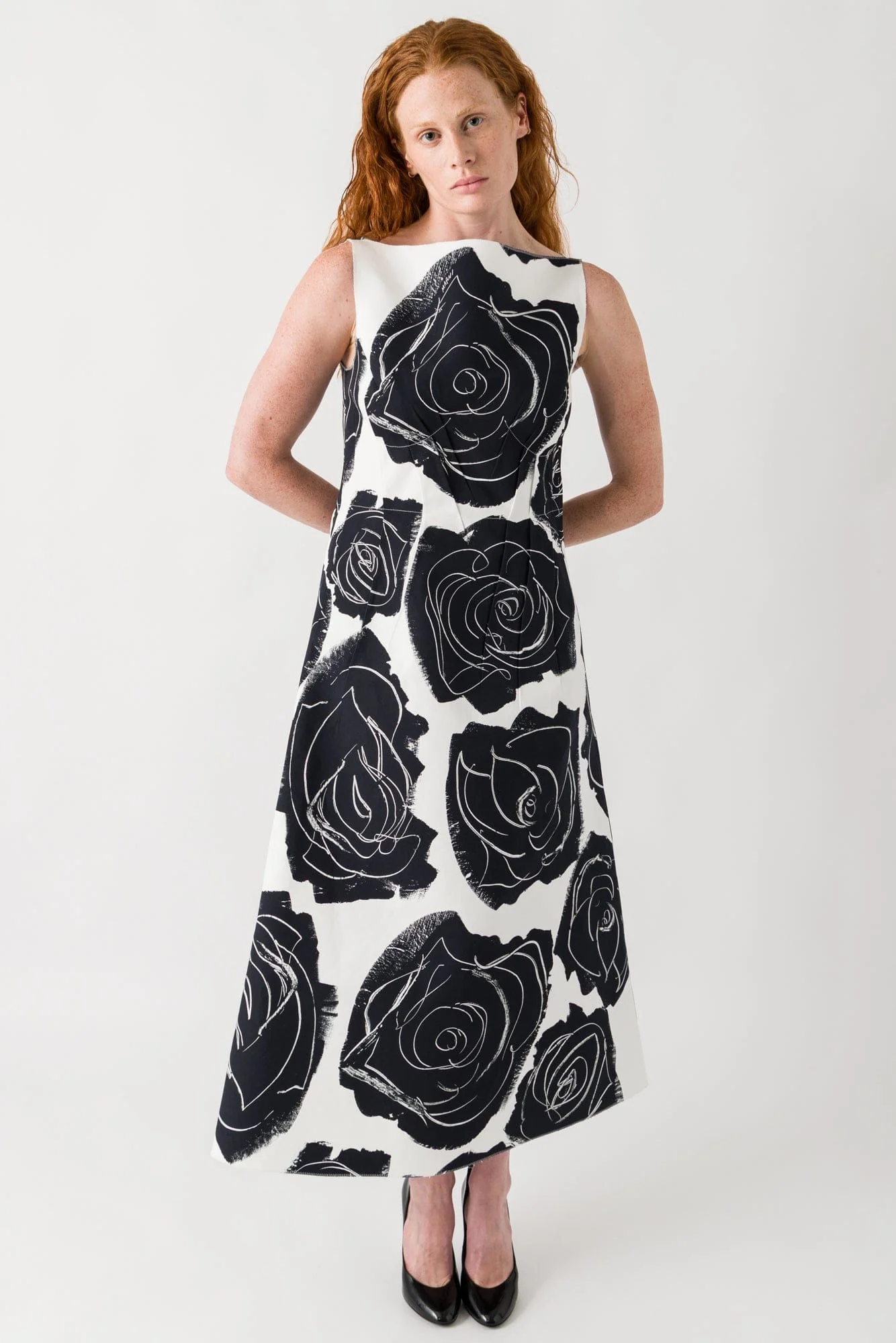 Marni  A-Line Dress in Black and White Floral - Image 4