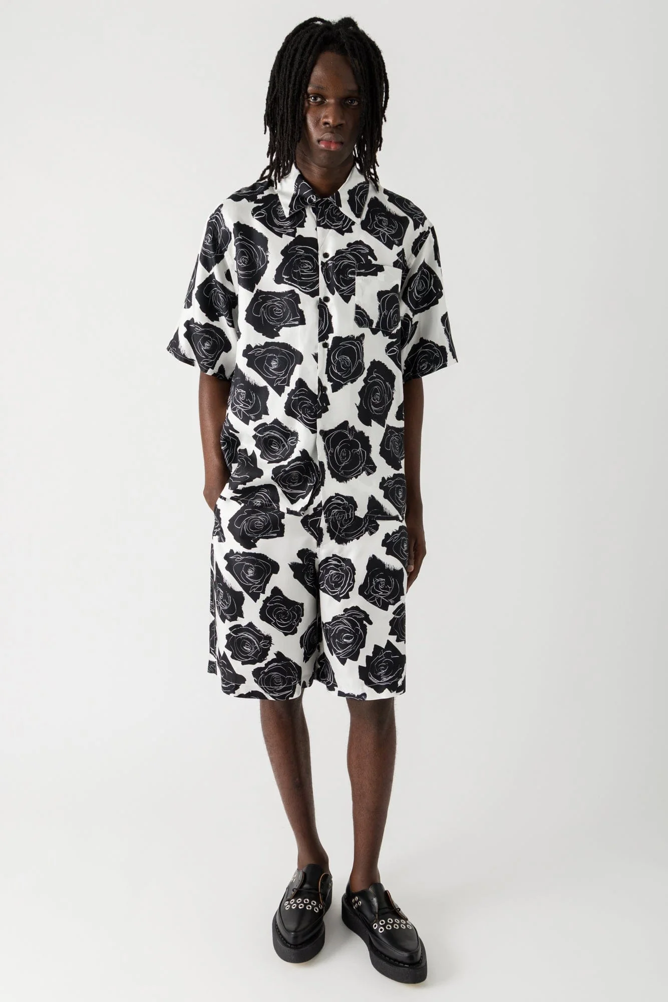 Marni Camp Collar Shirt in Black and White Floral - Image 4