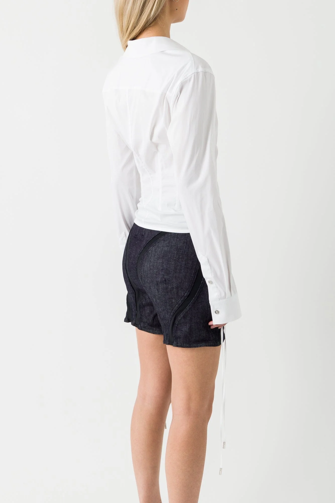 Mugler Lace Up Corset Blouse in White SS25 - Image 3