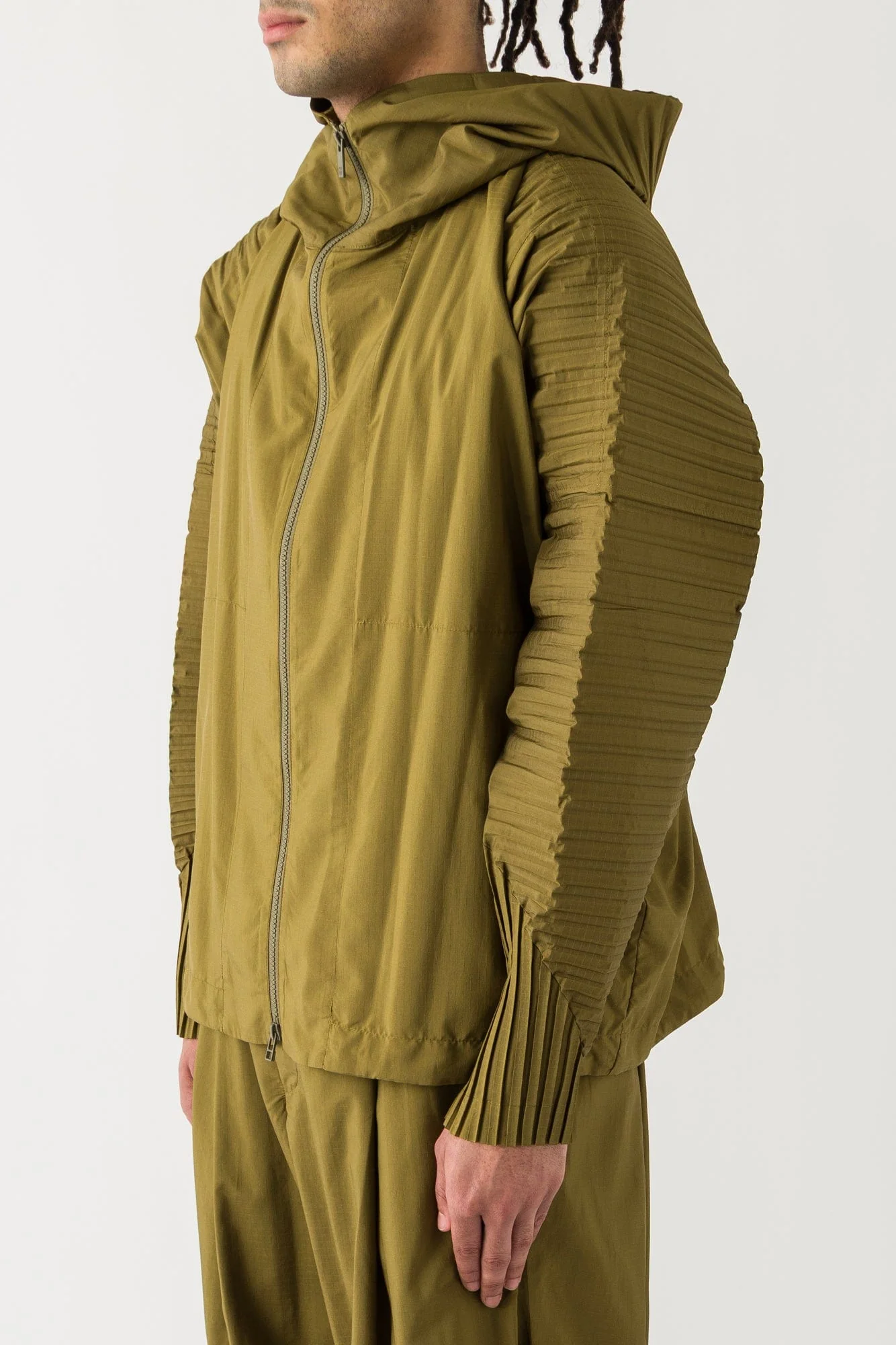 Homme Plissé Issey Miyake Cascade Zip Up in Khaki SS25 - Image 2