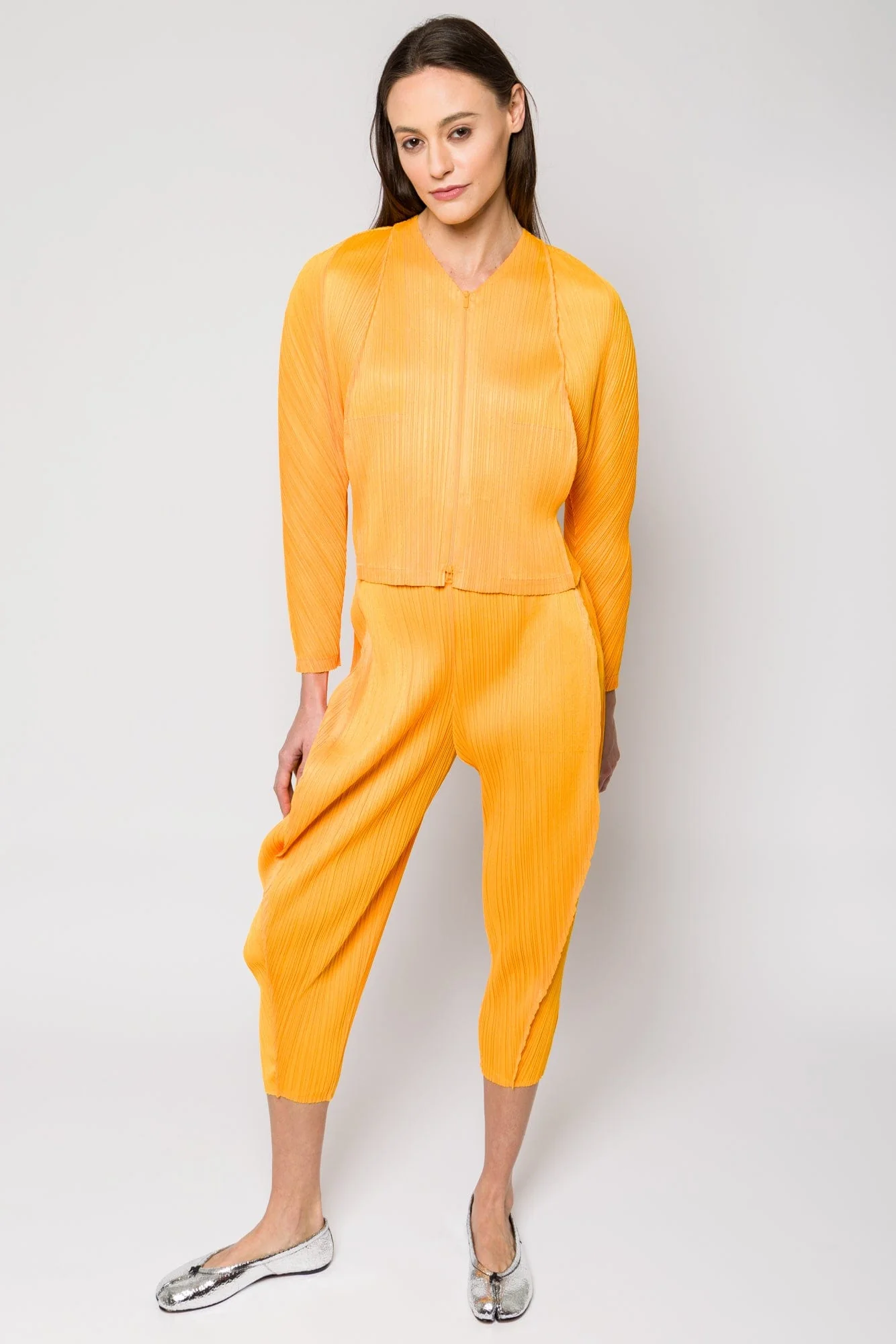 Pleats Please Issey Miyake Lantern Long Sleeve in Orange Yellow SS25 - Image 4