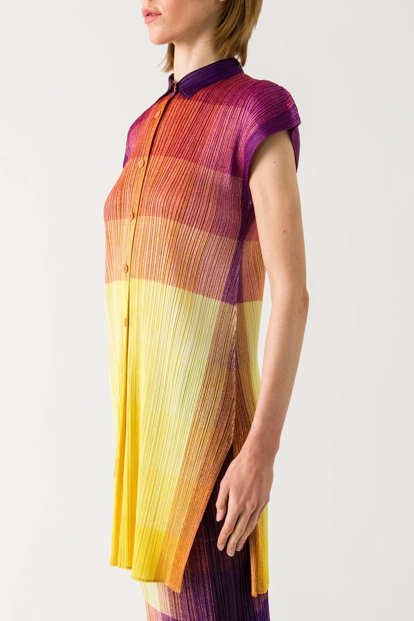 Pleats Please Issey Miyake Photon Extra Long Button Down in Yellow SS25 - Image 2