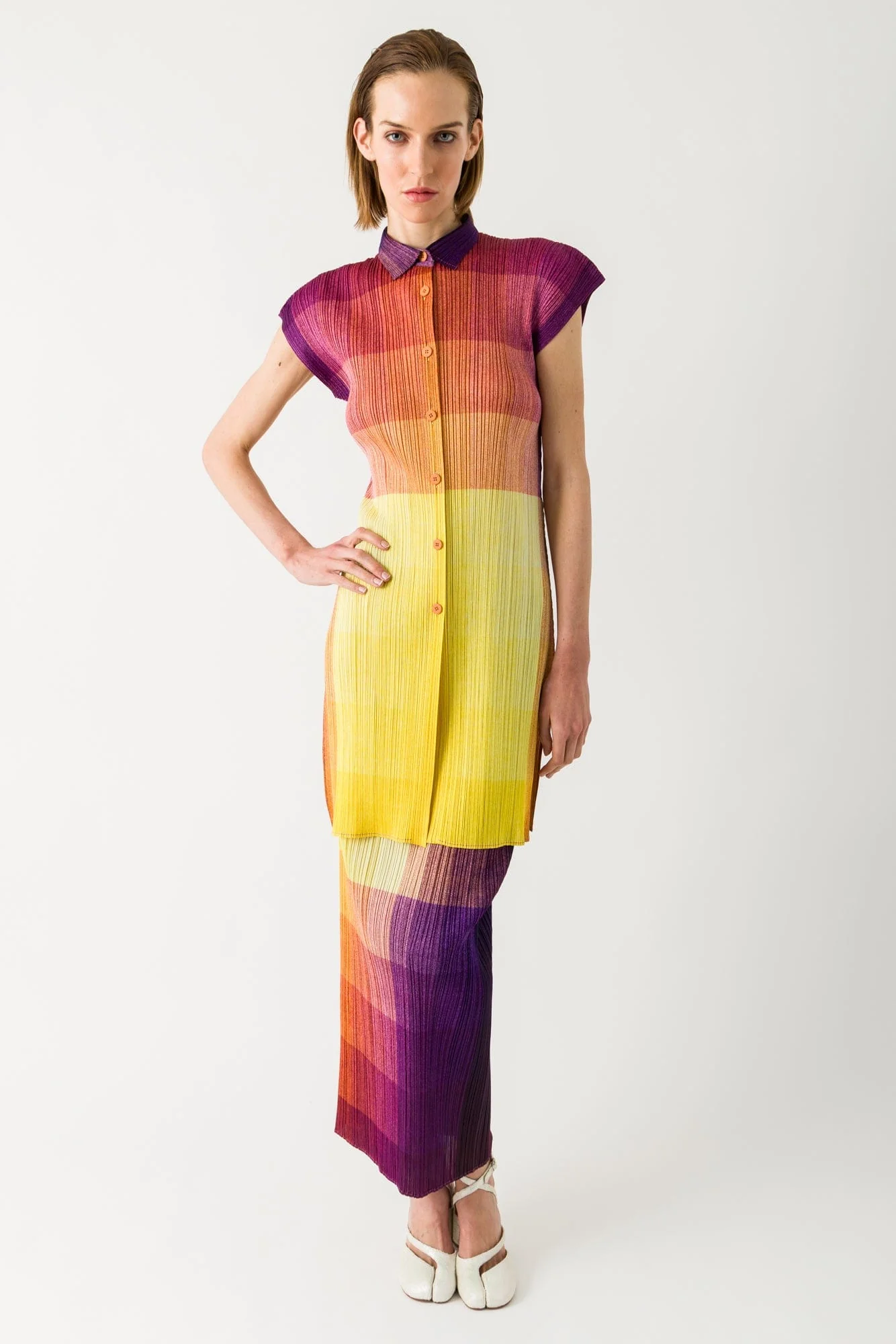 Pleats Please Issey Miyake Photon Extra Long Button Down in Yellow SS25 - Image 4
