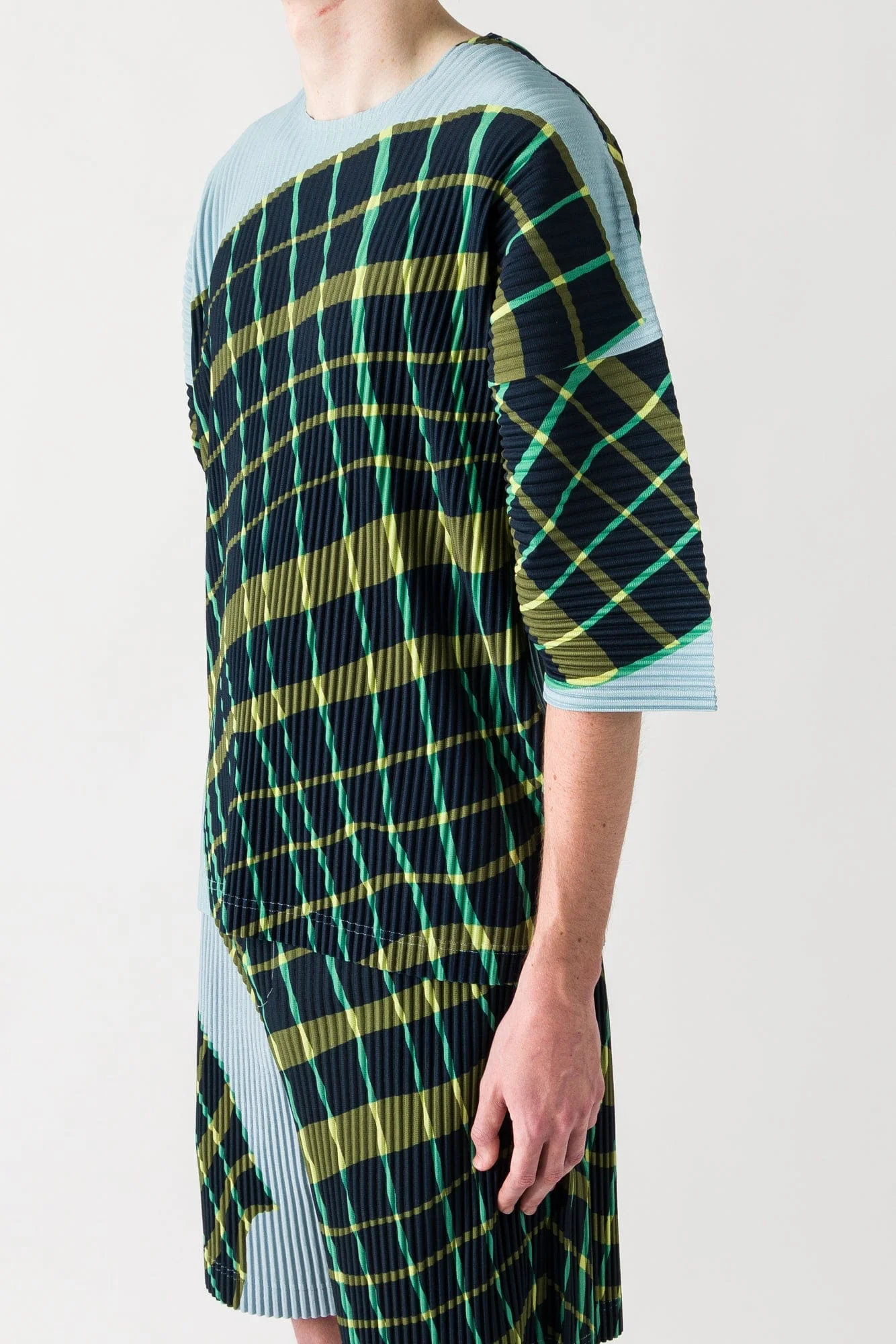 Homme Plissé Issey Miyake Windswept Plaid Shirt in Blue Gray SS25 - Image 2