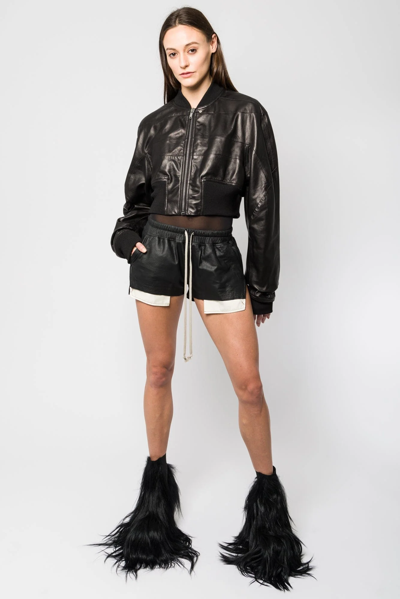 Rick Owens Girdered Cropped Bomber in Black SS25 - Image 4