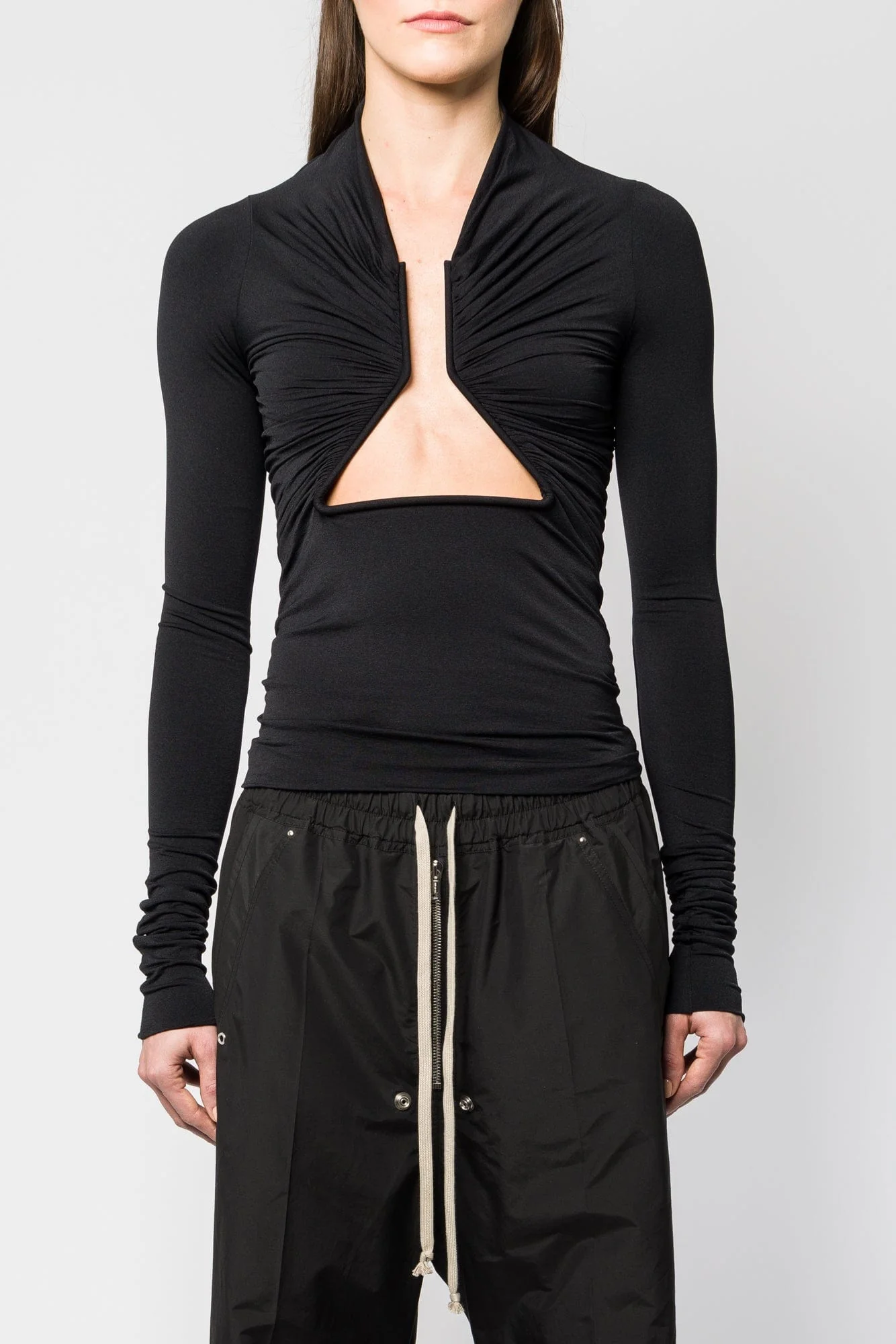 Rick Owens Jersey LS Prong Shirt in Black SS25