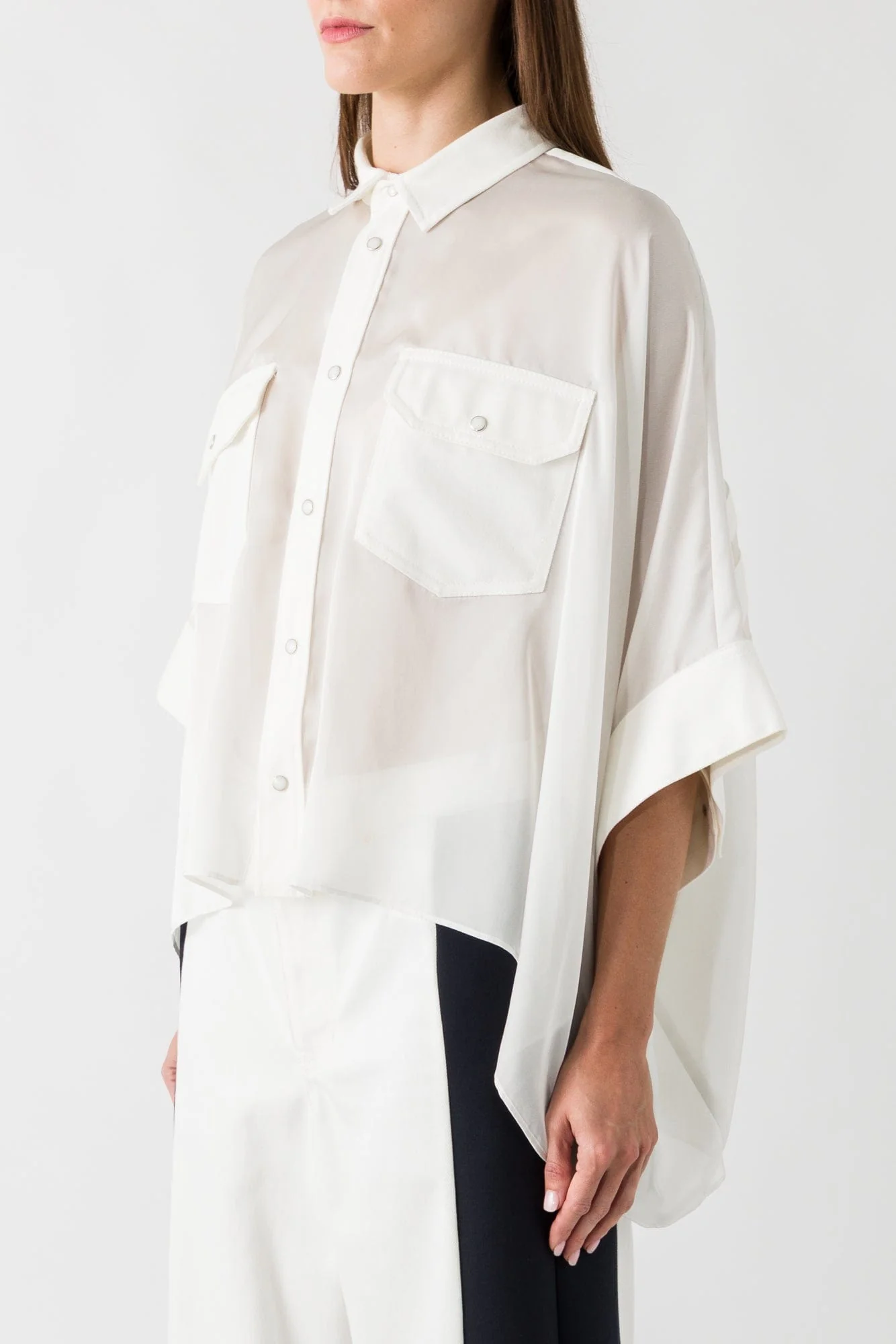 Sacai Denim Print Shirt in Off White - Image 2