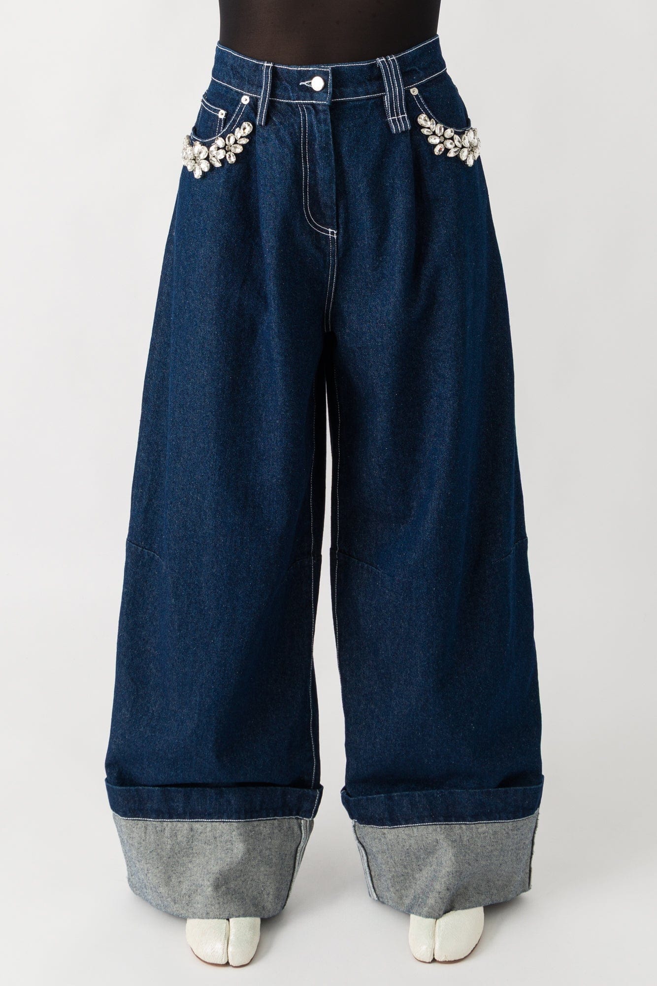 Simone Rocha Wide Leg Puddle Jeans with Turbo Embroidery