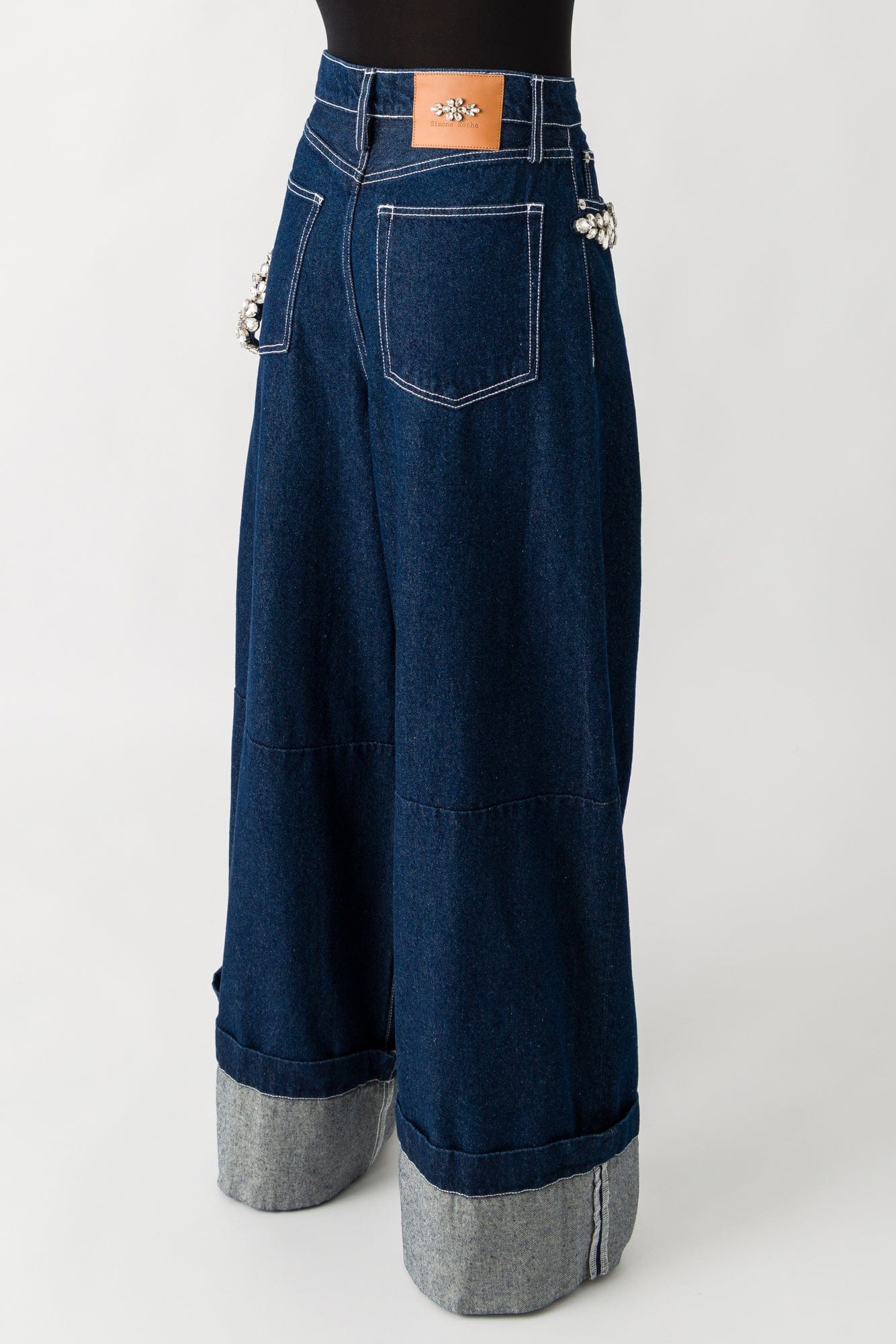 Simone Rocha Wide Leg Puddle Jeans with Turbo Embroidery - Image 3