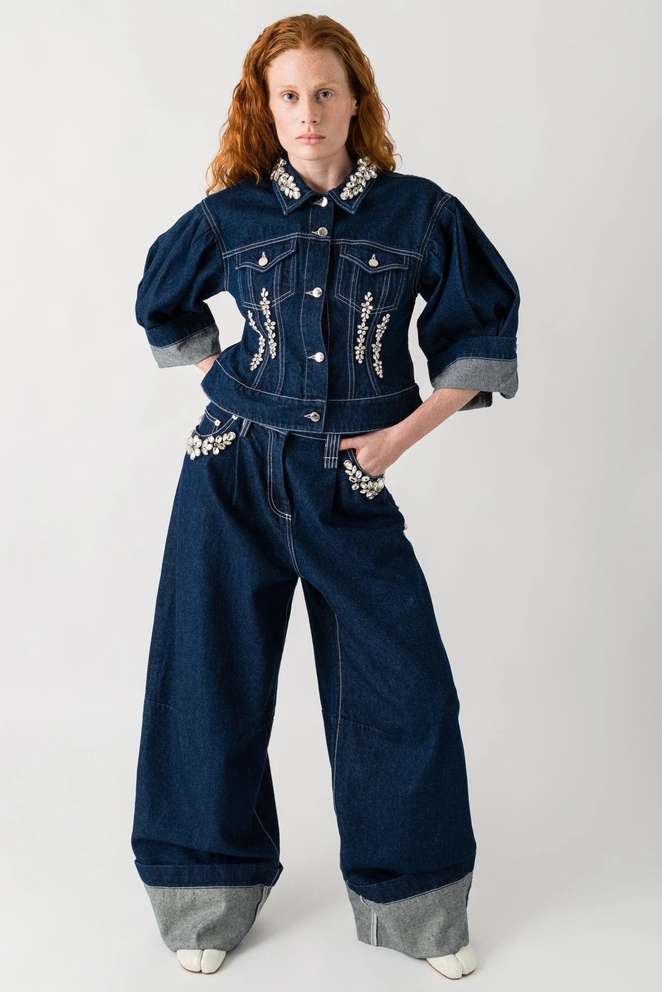Simone Rocha Wide Leg Puddle Jeans with Turbo Embroidery - Image 4