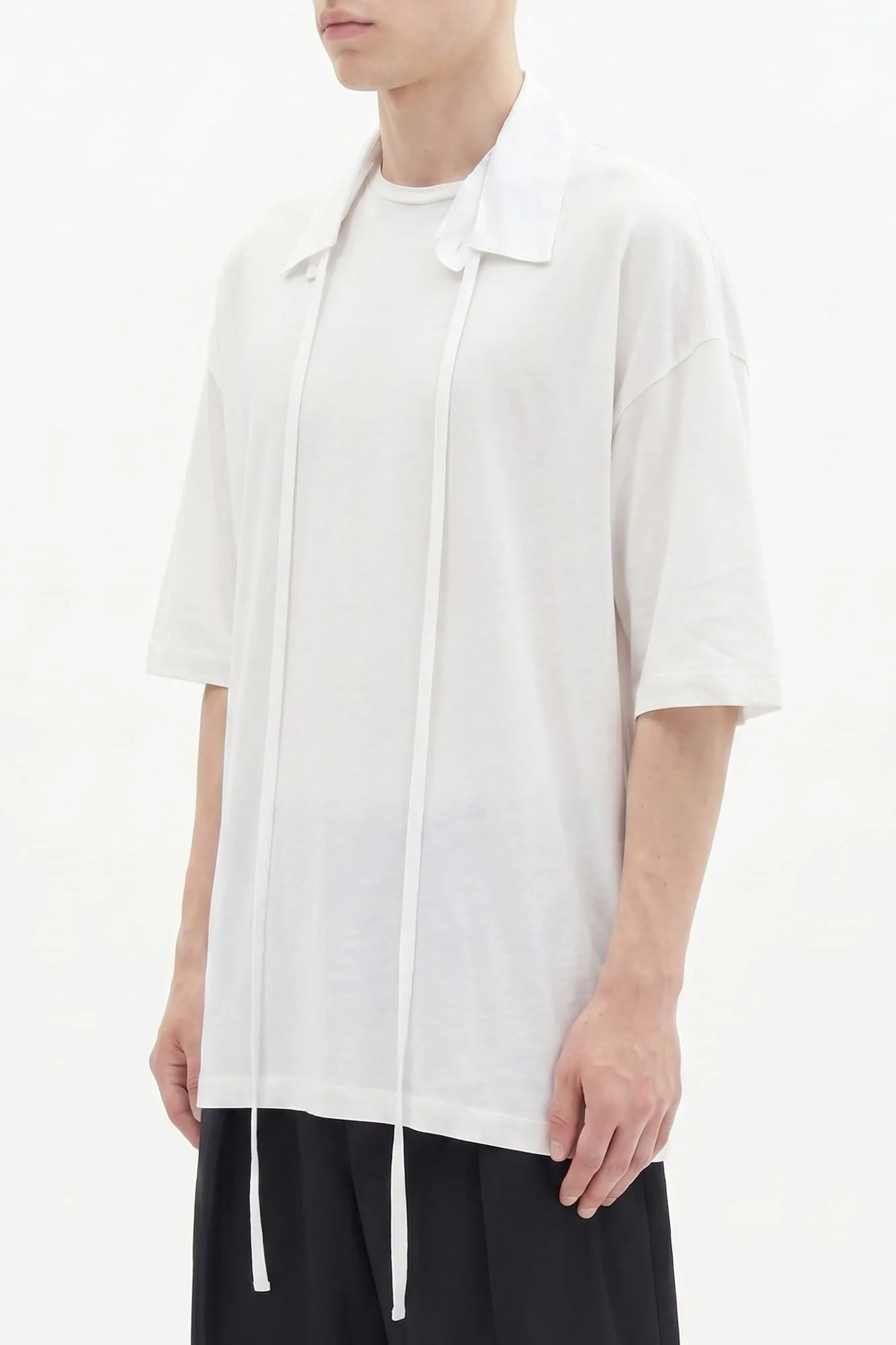 Ann Demeulemeester Danvald High Comfort Collar Detail T-Shirt in Ivory SS26 - Image 2