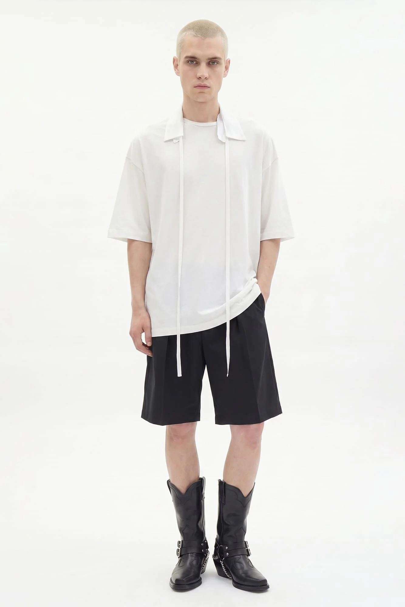 Ann Demeulemeester Danvald High Comfort Collar Detail T-Shirt in Ivory SS26 - Image 4