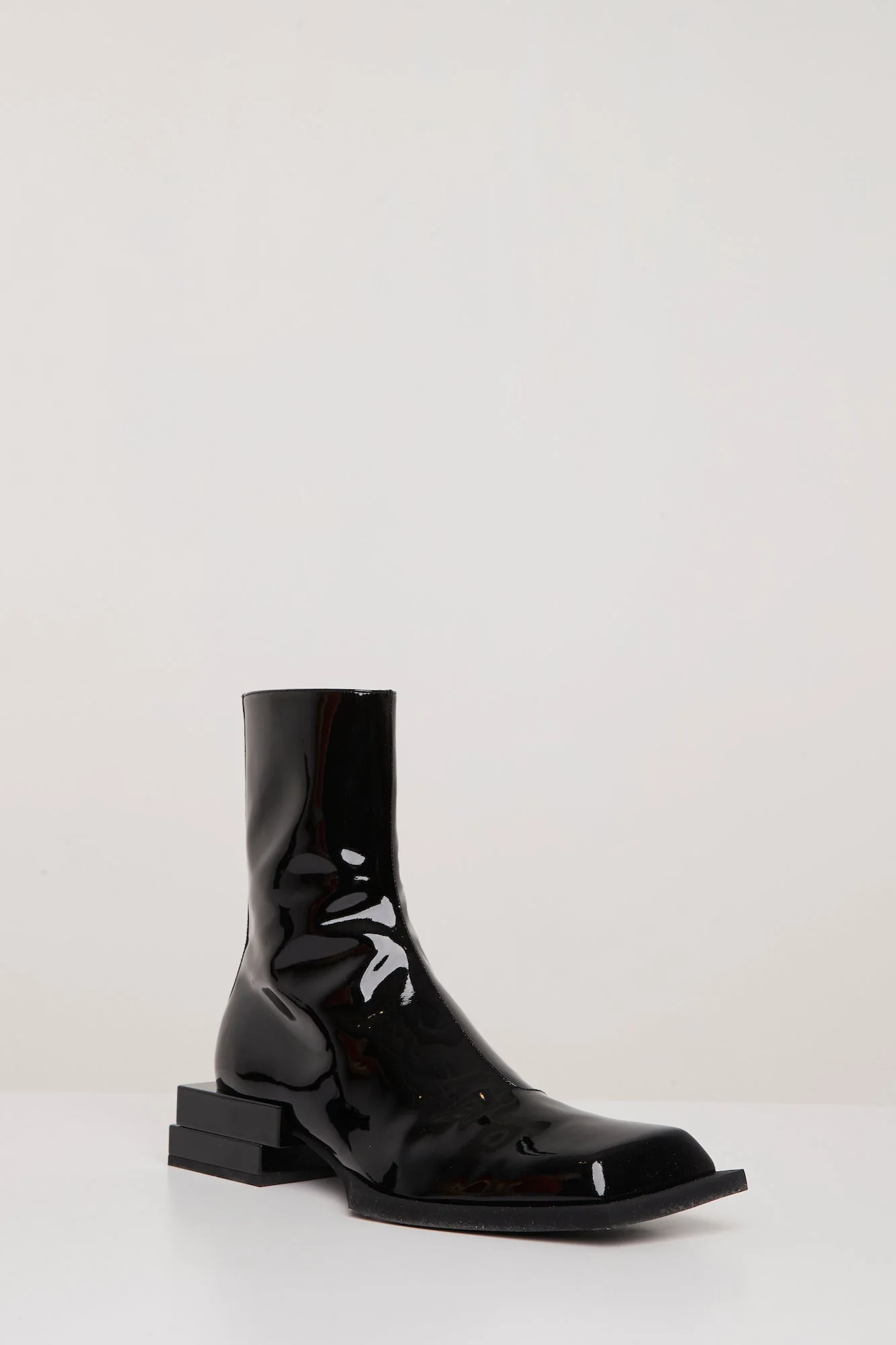 Steven Ma Stacked Heel Boots in Black Patent - Image 3