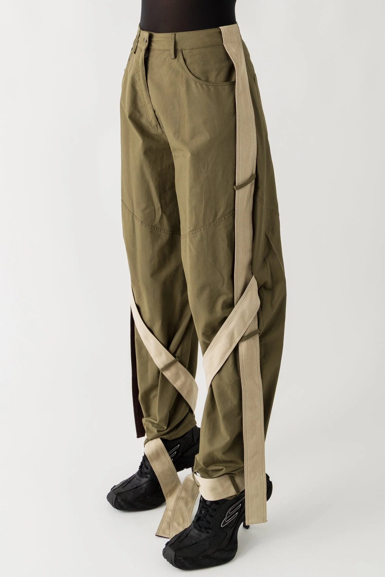 The Attico Canvas Parachute Pants In Military Green - Image 2
