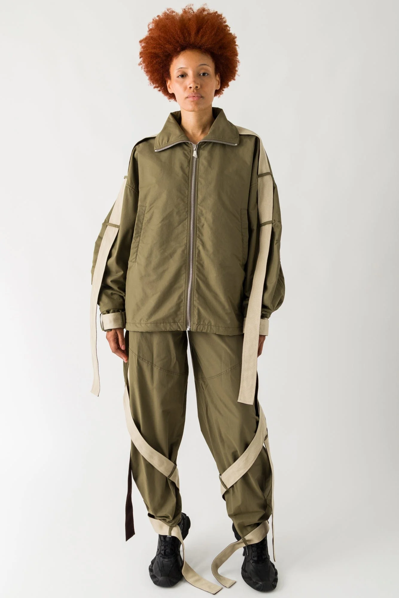 The Attico Canvas Parachute Pants In Military Green - Image 4