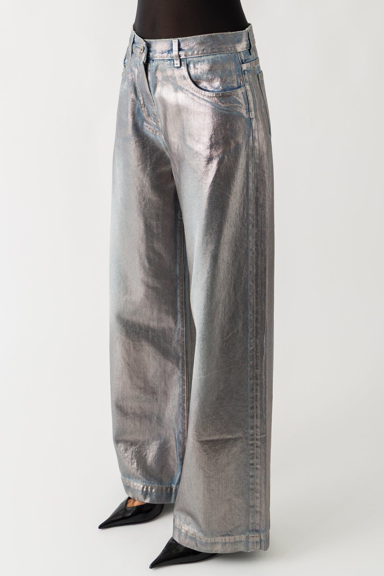 The Attico Laminated Denim Jean In Silver - Image 2