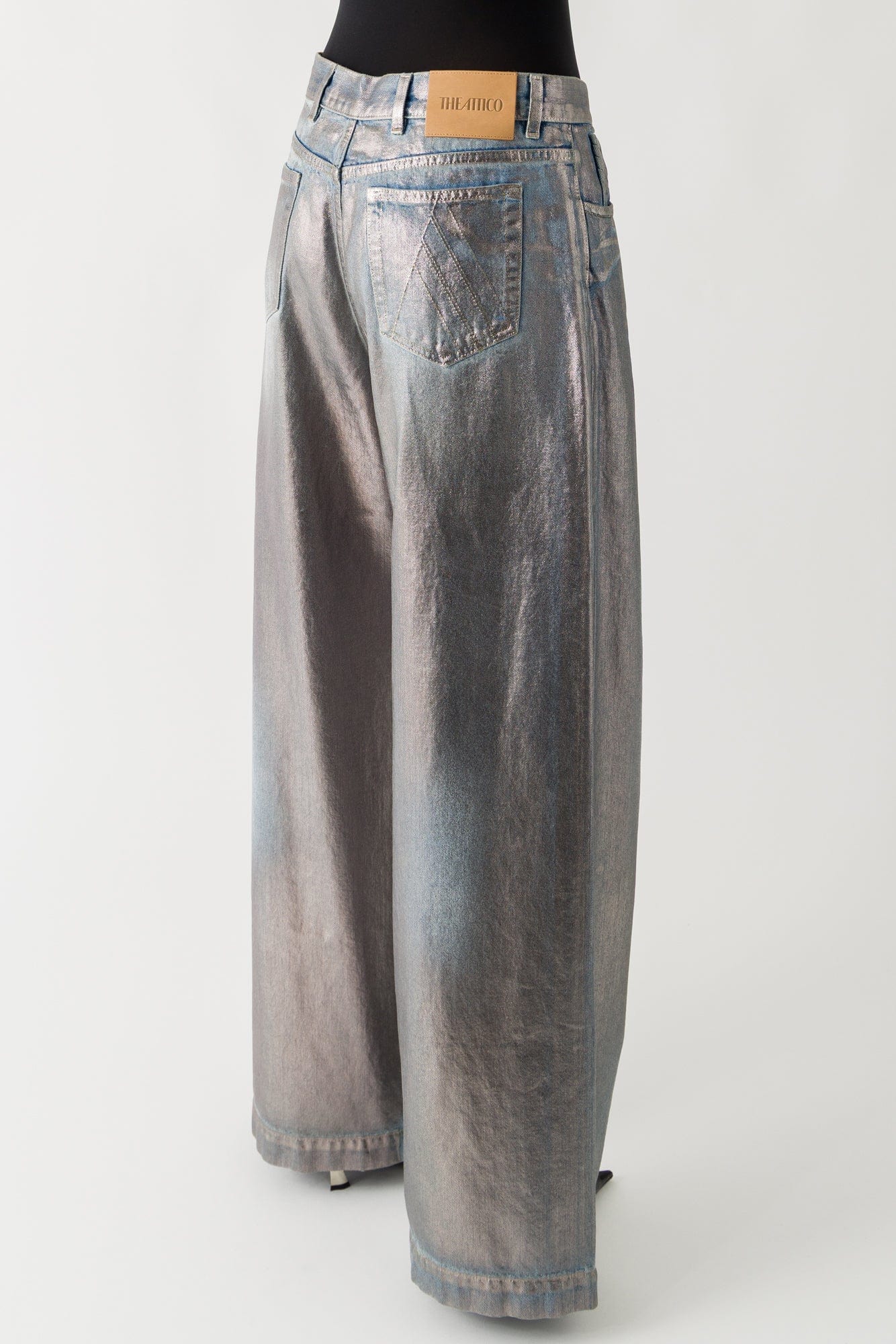 The Attico Laminated Denim Jean In Silver - Image 3